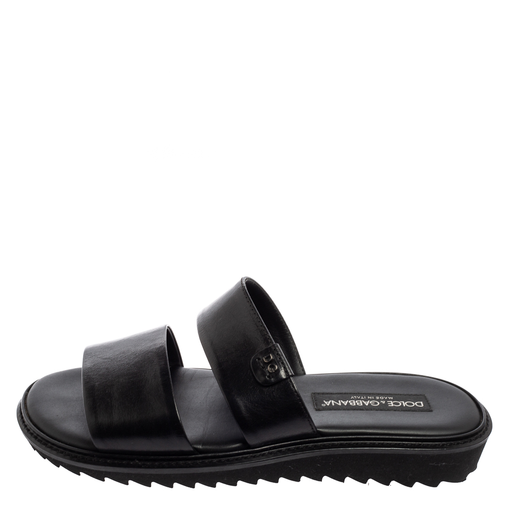 

Dolce & Gabbana Black Leather Flats Sandals Size
