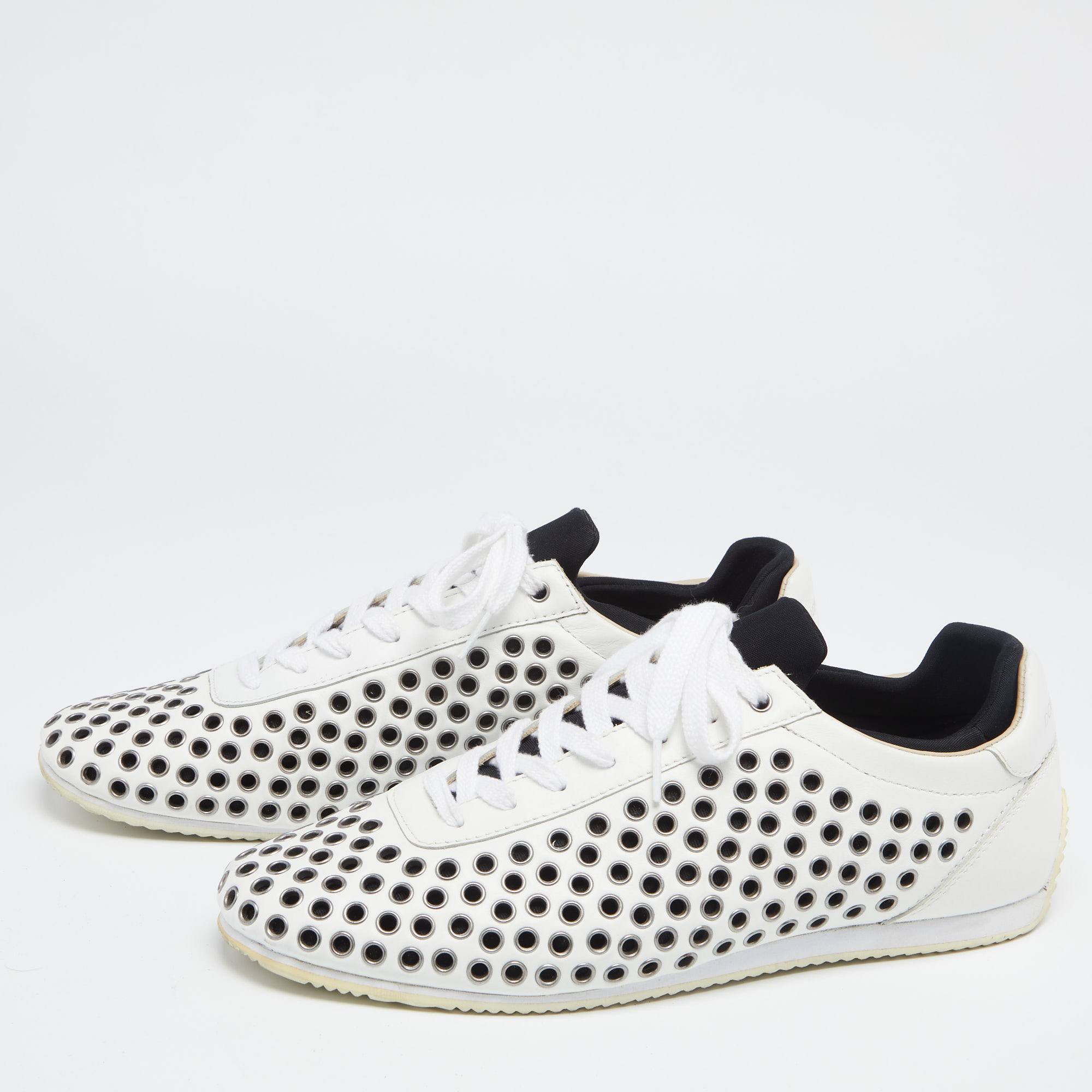 

Dolce & Gabbana White/Black Leather Lace Up Sneakers Size