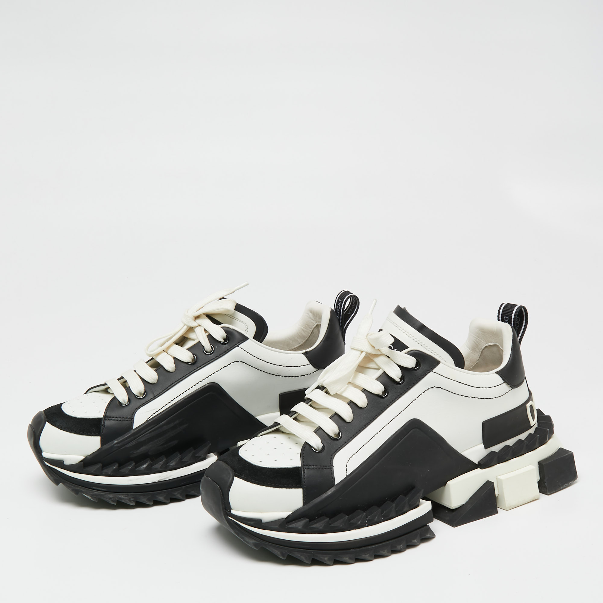 

Dolce & Gabbana Black/White Leather, Suede And Rubber Super Queen Low Top Chunky Sneakers Size