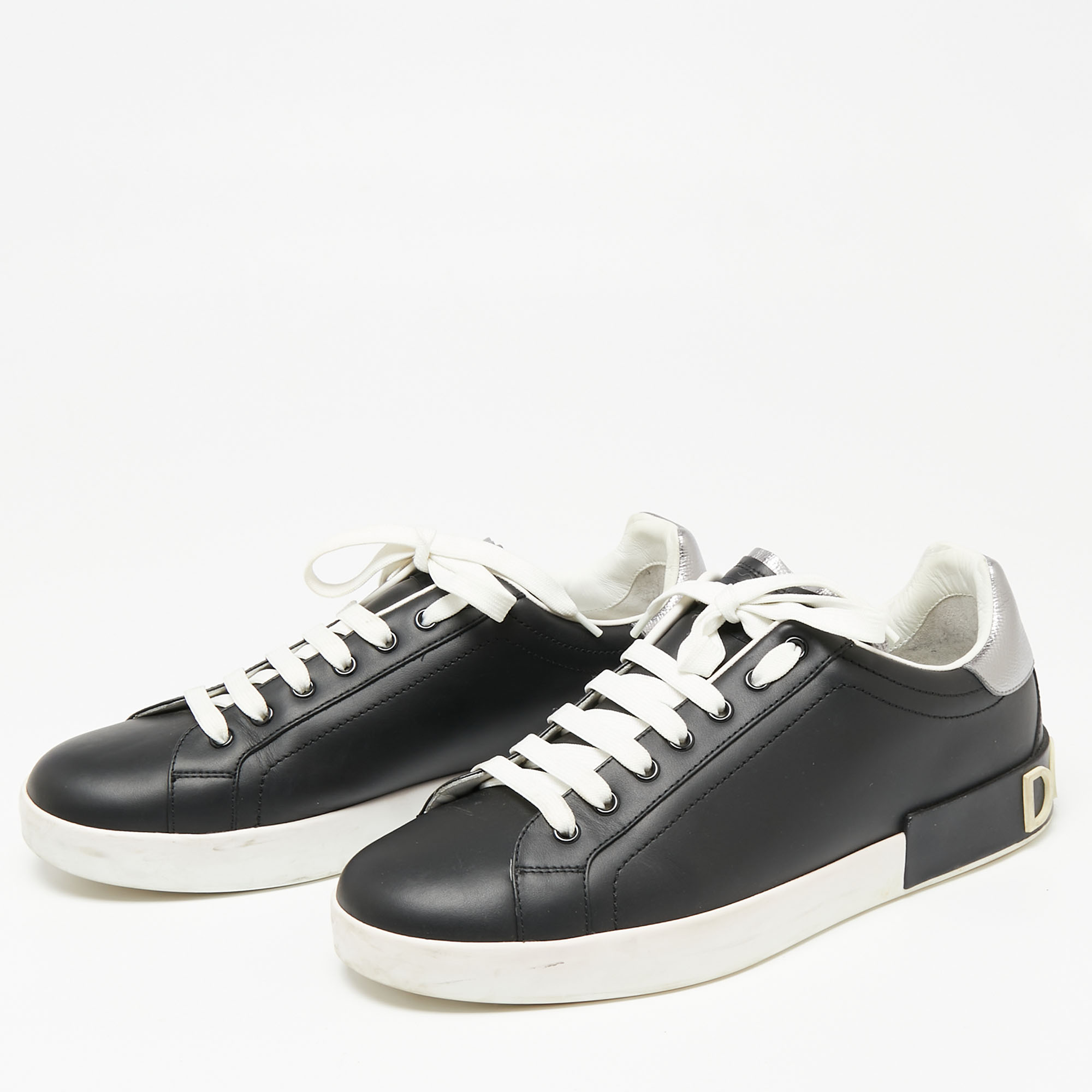 

Dolce & Gabbana Black Leather Classic Portofino Sneakers Size
