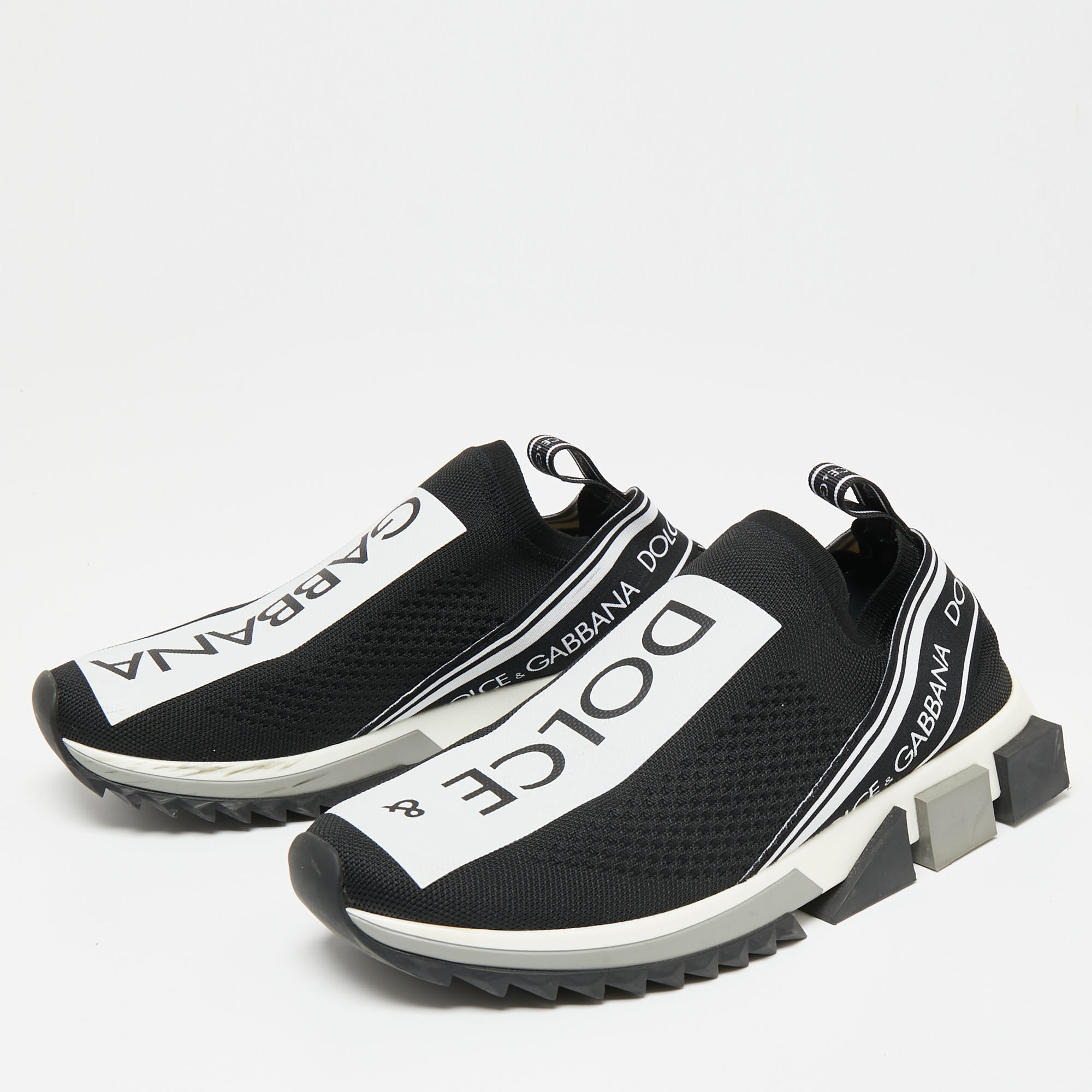 

Dolce & Gabbana Black/White Knit Fabric Sorrento Slip-On Sneakers Size