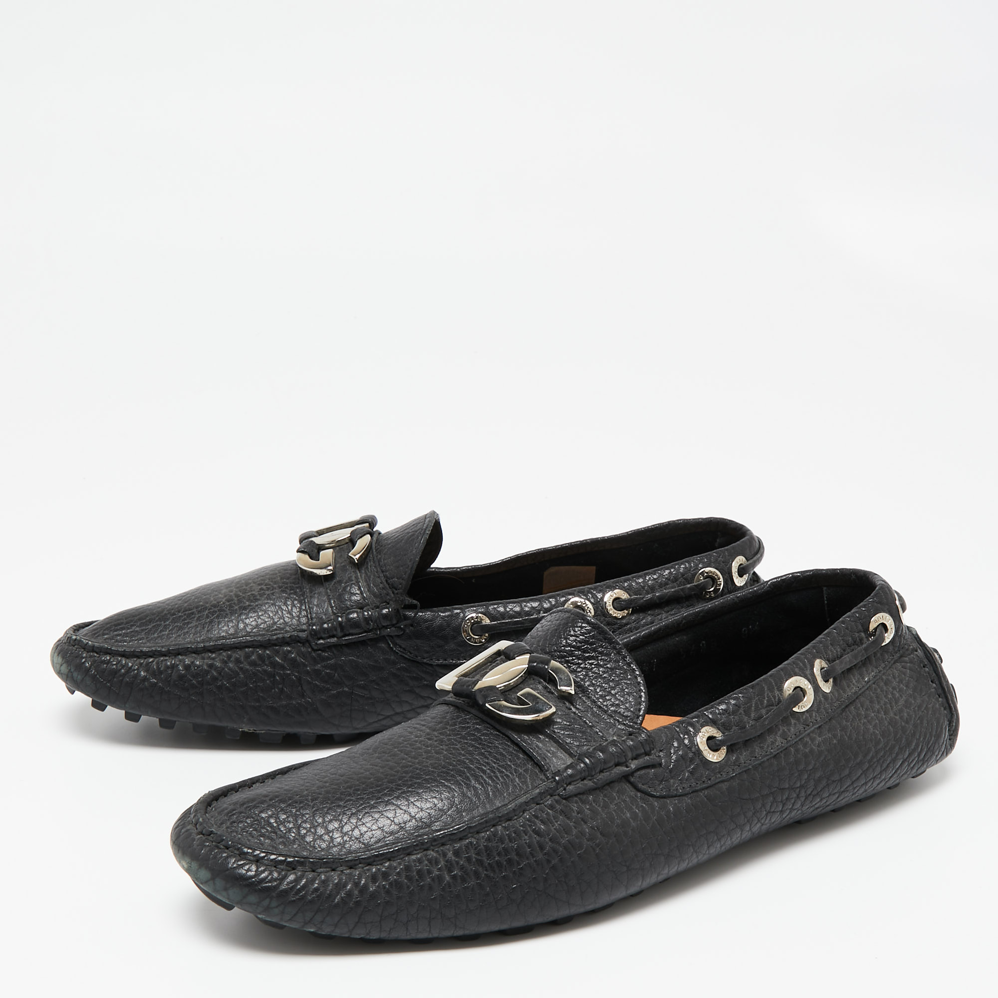 

Dolce & Gabbana Black Leather DG Loafers Size