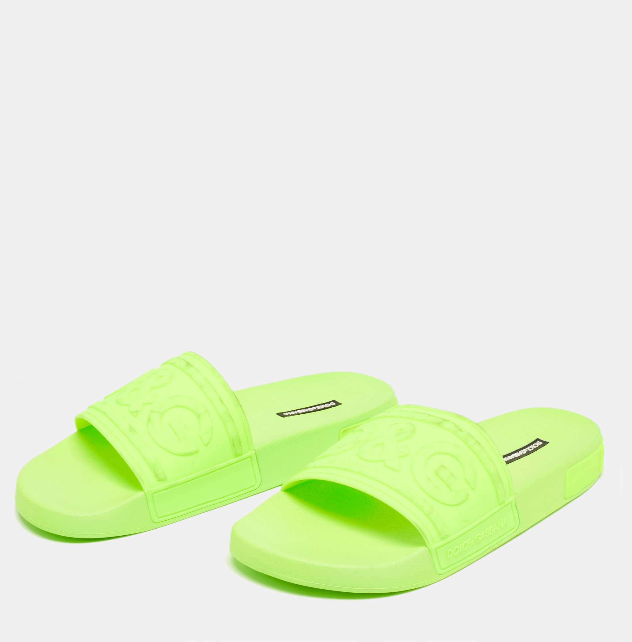 

Dolce & Gabbana Neon Yellow Rubber DG Logo Slides Size