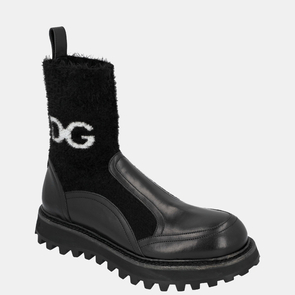 

Dolce & Gabbana Black Horse Calfskin branded sock Ankle Boots Size EU