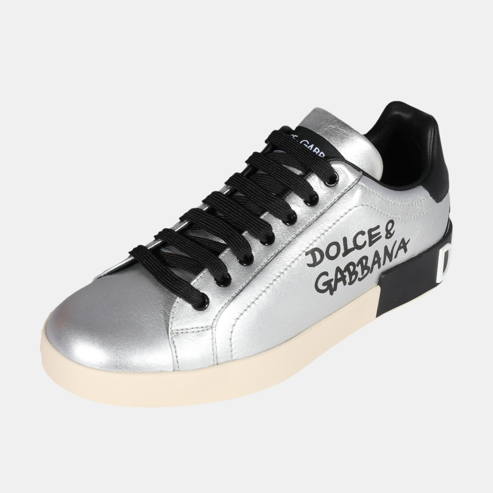 

Dolce & Gabbana Metallic Silver calfskin nappa Leather Portofino Sneaker EU