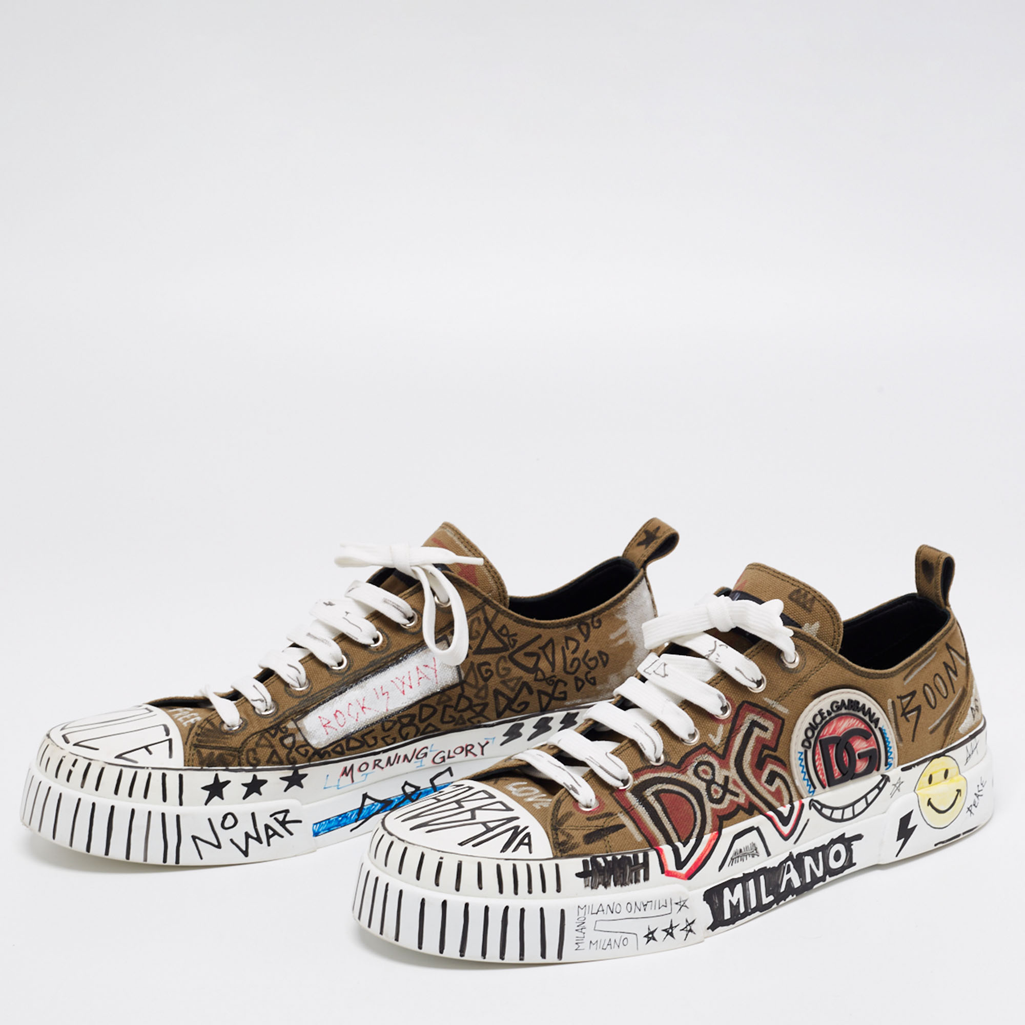 

Dolce & Gabbana Multicolor Canvas Graffiti Portofino Light Sneakers Size