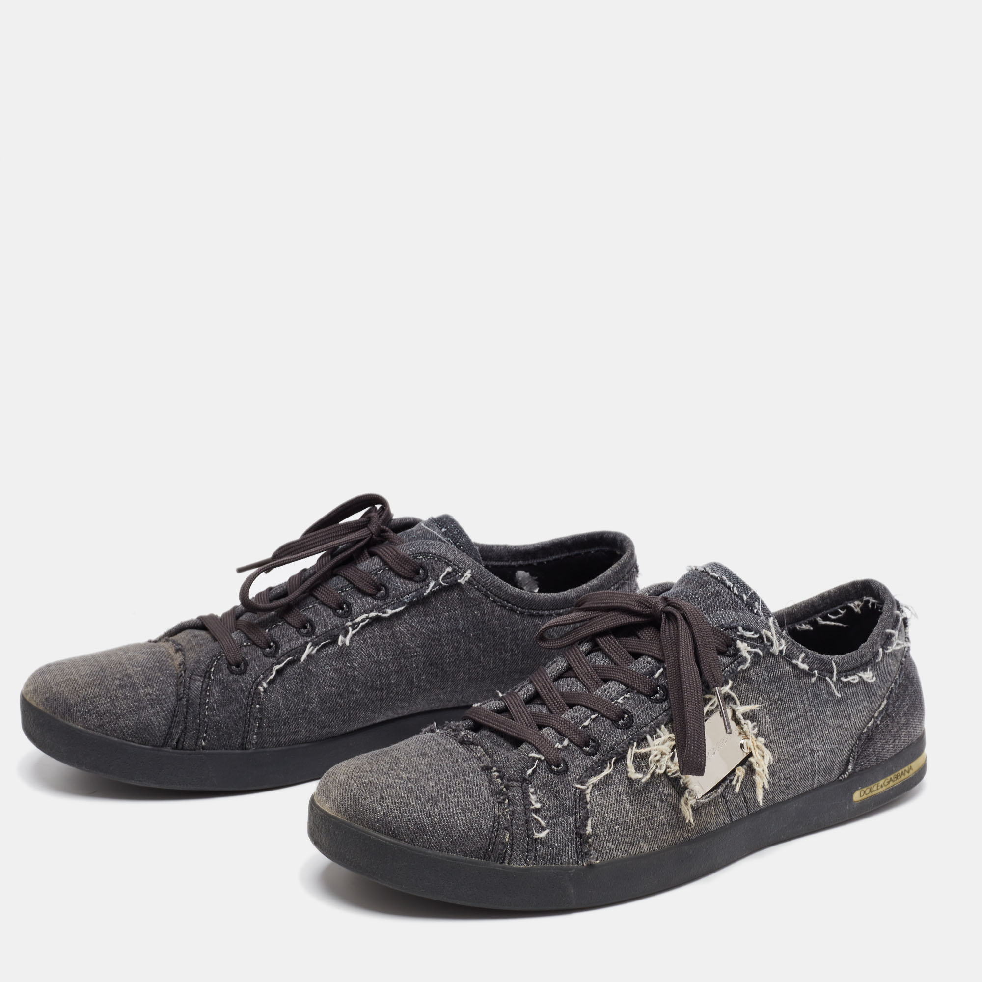 

Dolce & Gabbana Dark Grey Denim Lace Up Sneakers Size