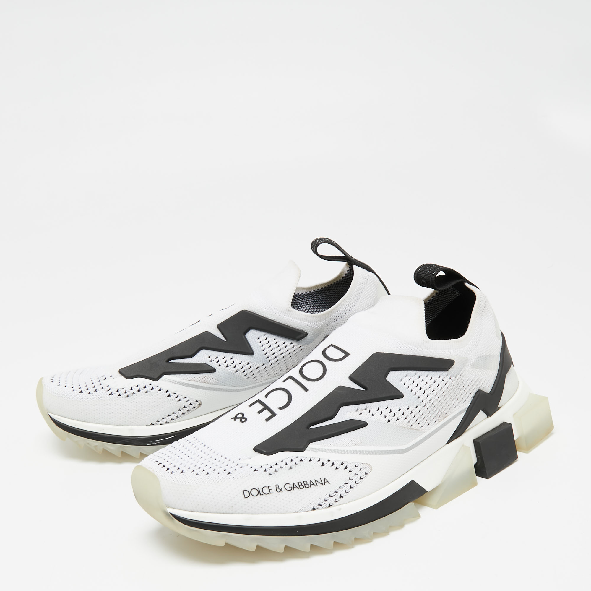 

Dolce & Gabbana White/Black Knit Fabric and Rubber Sorrento Slip-On Sneakers Size