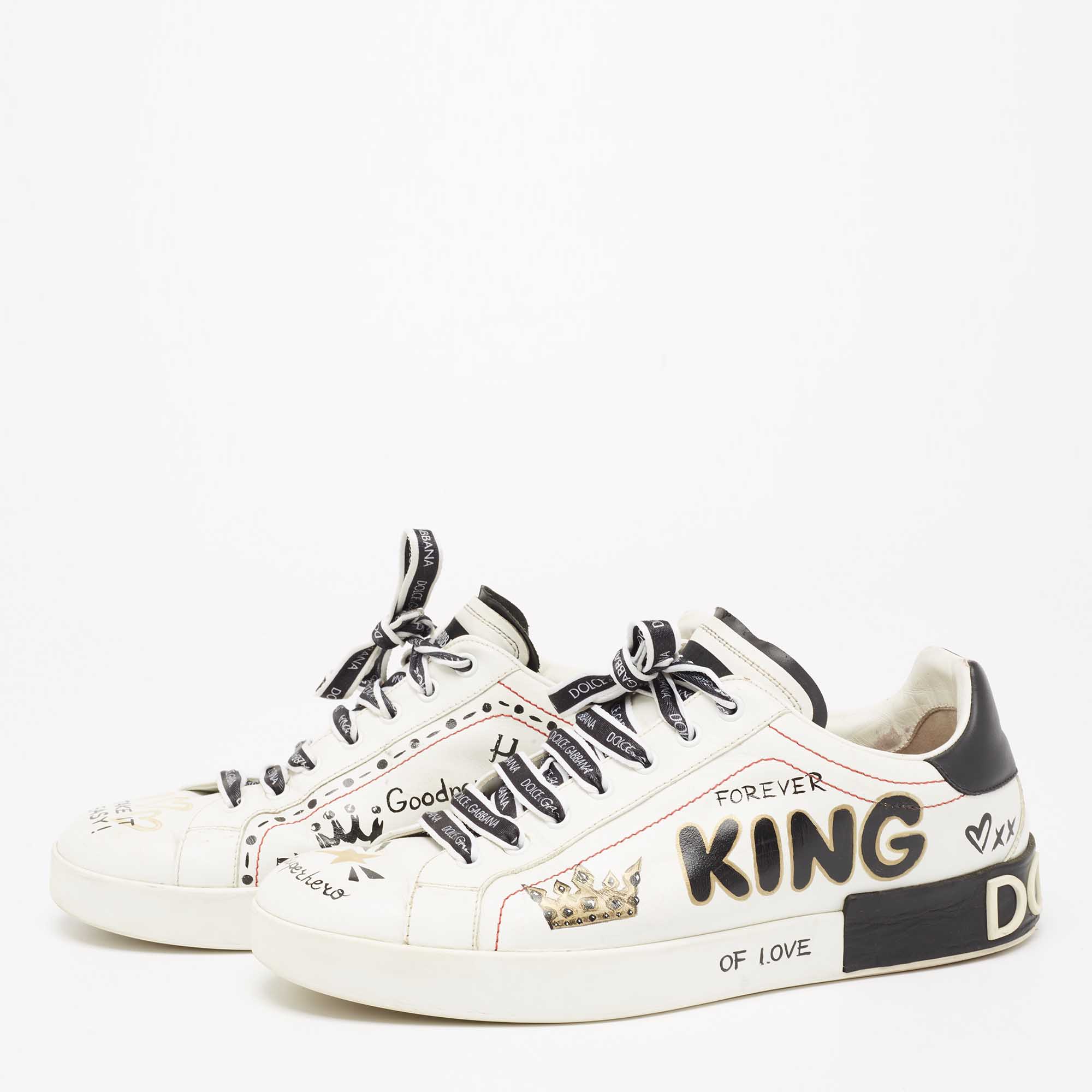 

Dolce & Gabbana White/Black Leather Portofino Royal Sneakers Size