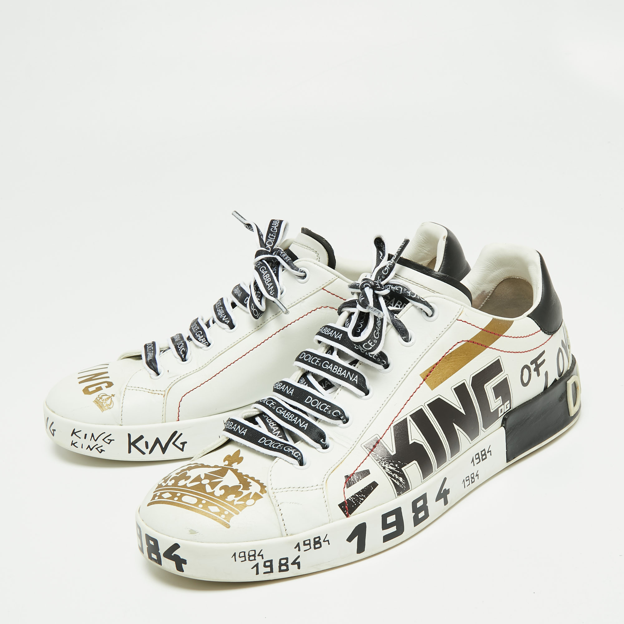 

Dolce & Gabbana White/Black Leather Portofino Sneakers Size