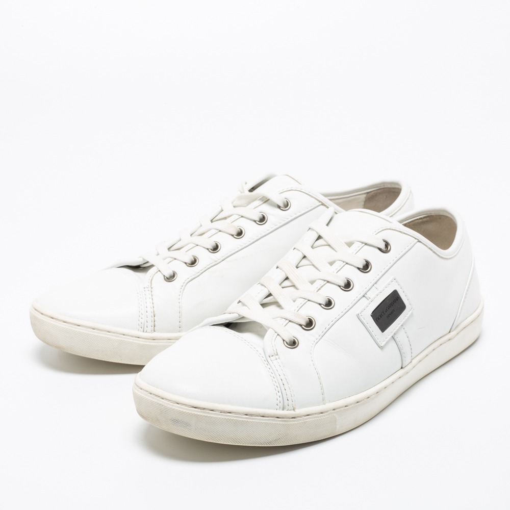 

Dolce & Gabbana White Leather Low-Top Sneakers Size