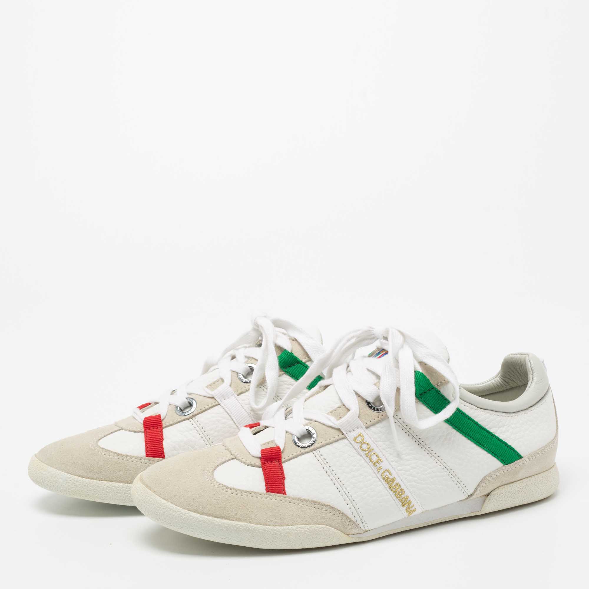 

Dolce & Gabbana White/Grey Leather And Suede Low Top Sneakers Size