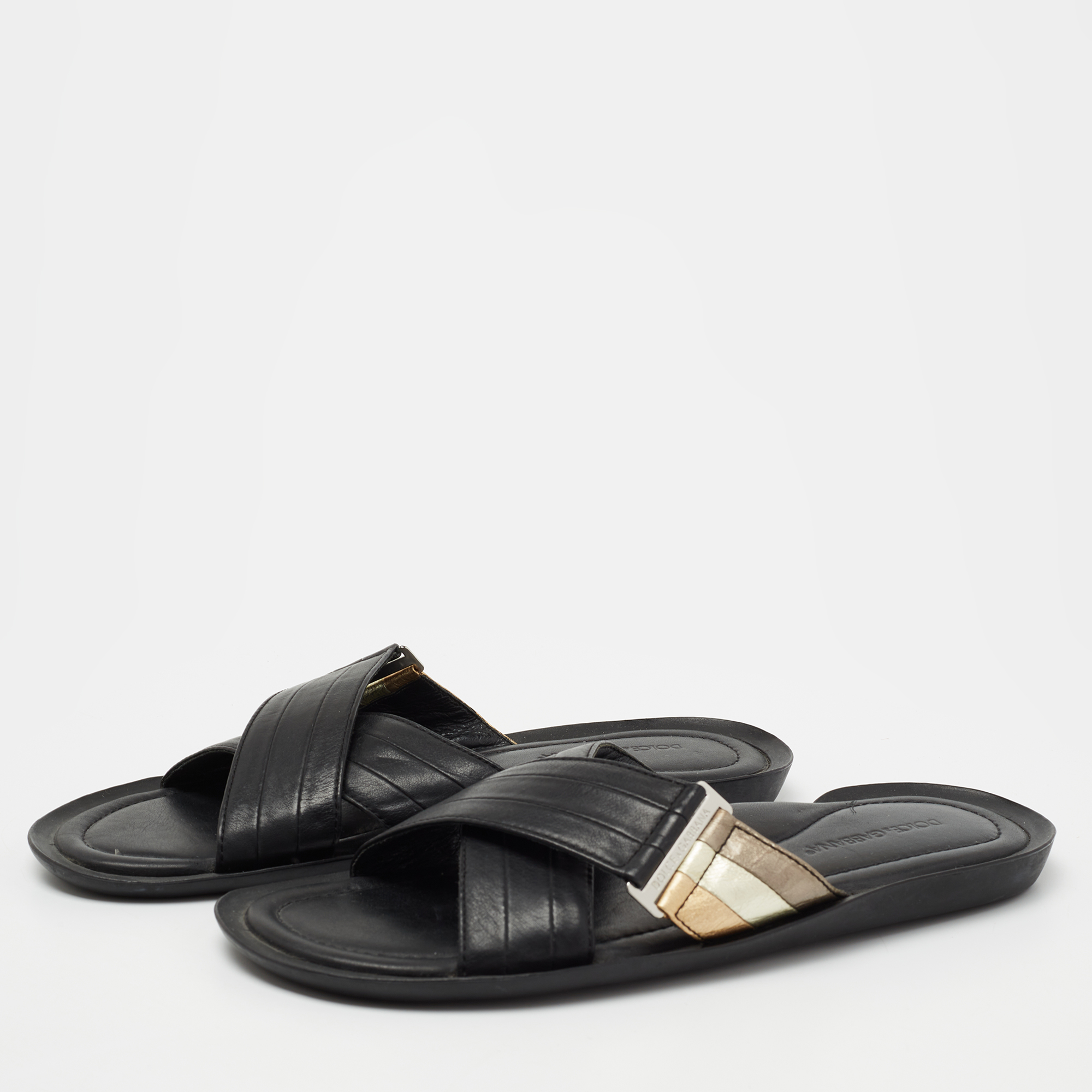 

Dolce & Gabbana Black Leather Criss Cross Strap Flat Sandals Size