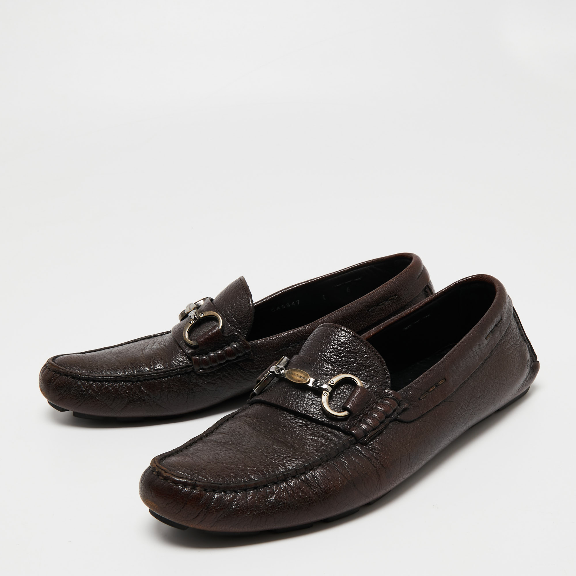 

Dolce & Gabbana Dark Brown Leather Logo Bit Slip-On Loafers Size