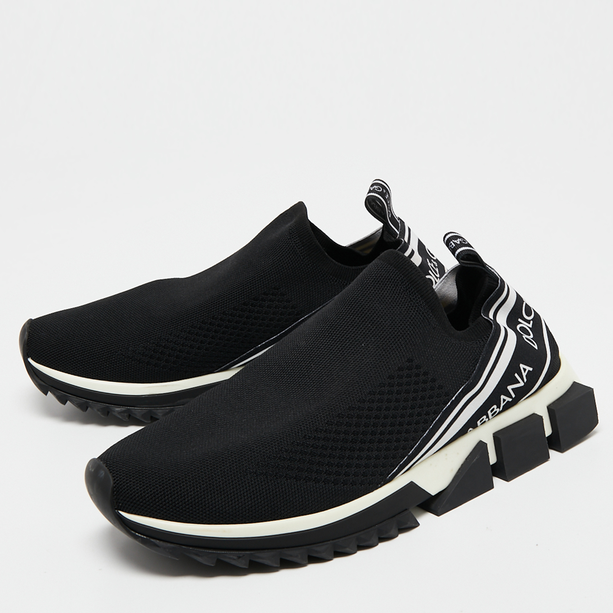 

Dolce & Gabbana Black/White Knit Fabric Sorrento Sneakers Size