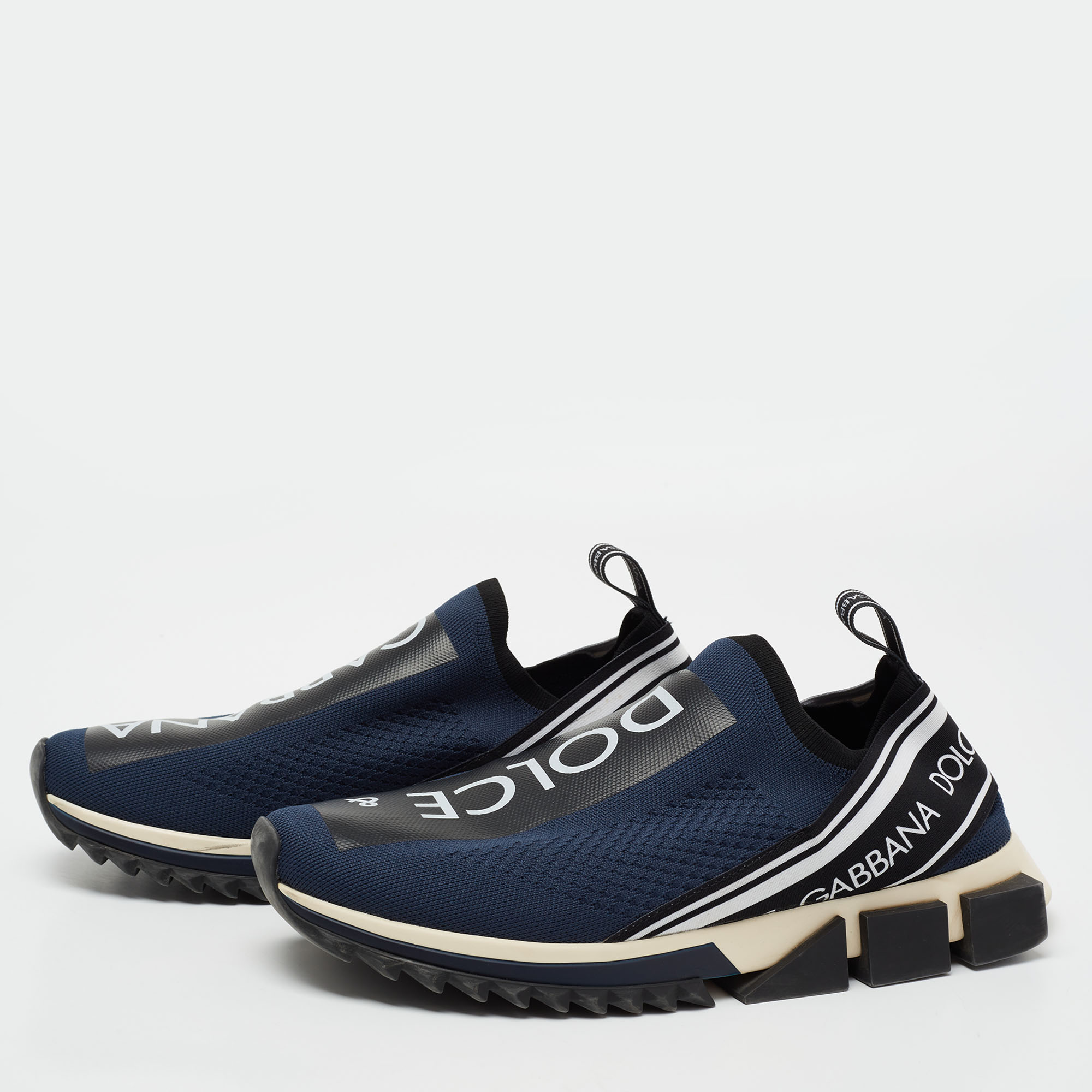

Dolce & Gabbana Blue/Black Knit Fabric Sorrento Slip On Sneakers Size