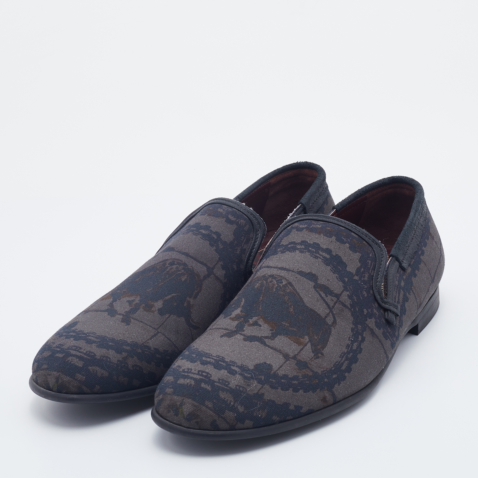 

Dolce & Gabbana Grey Printed Canvas Smoking Slippers Size