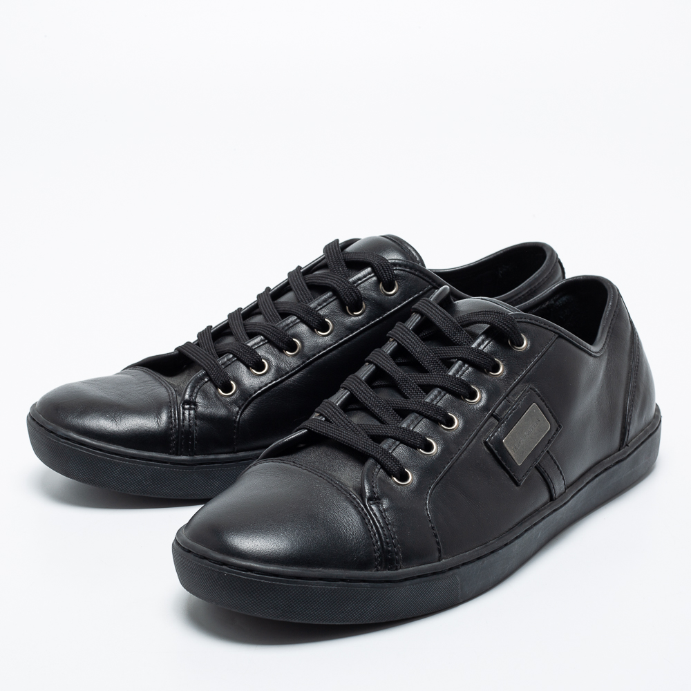 

Dolce & Gabbana Black Leather Low-Top Sneakers Size