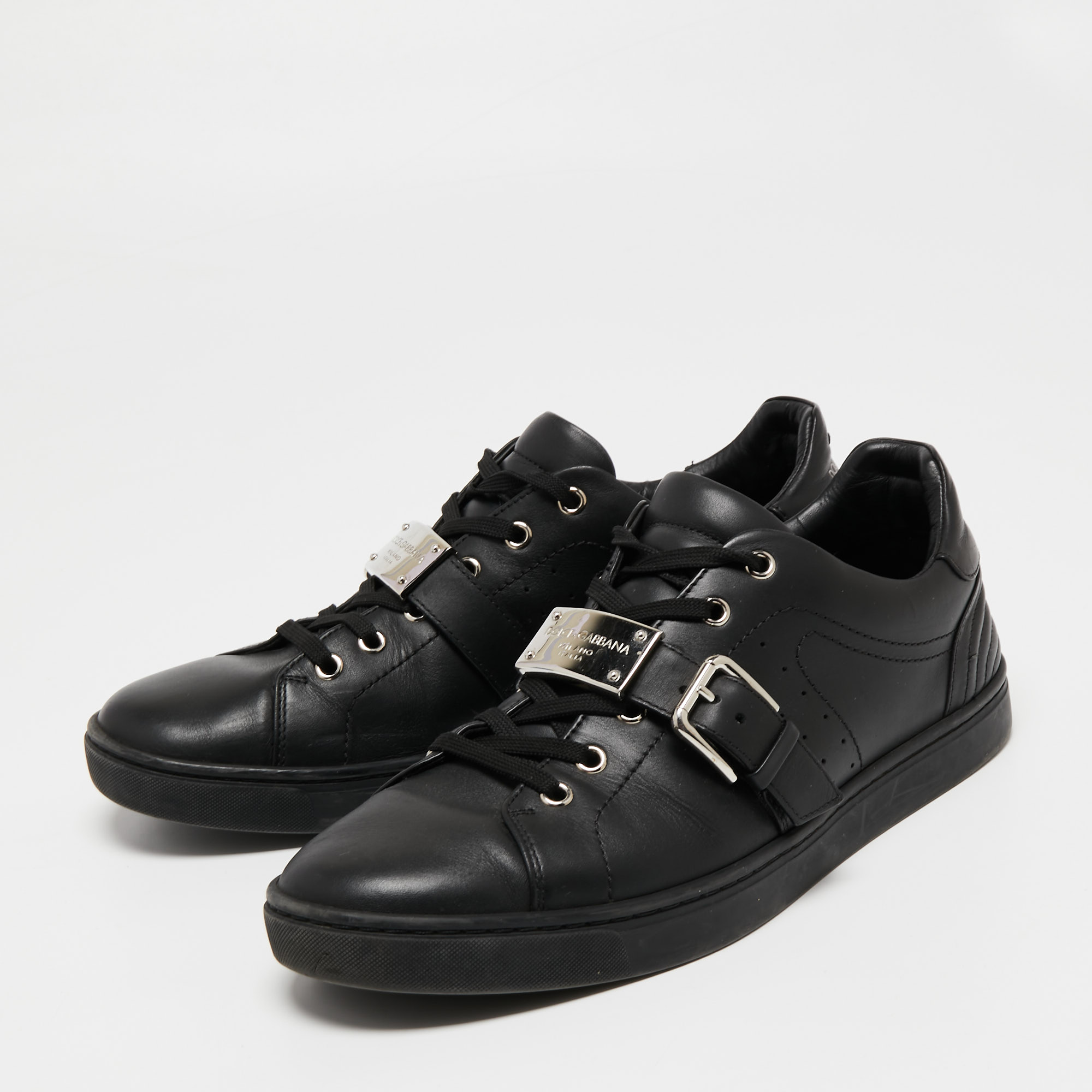 

Dolce & Gabbana Black Leather Lace Up Sneakers Size