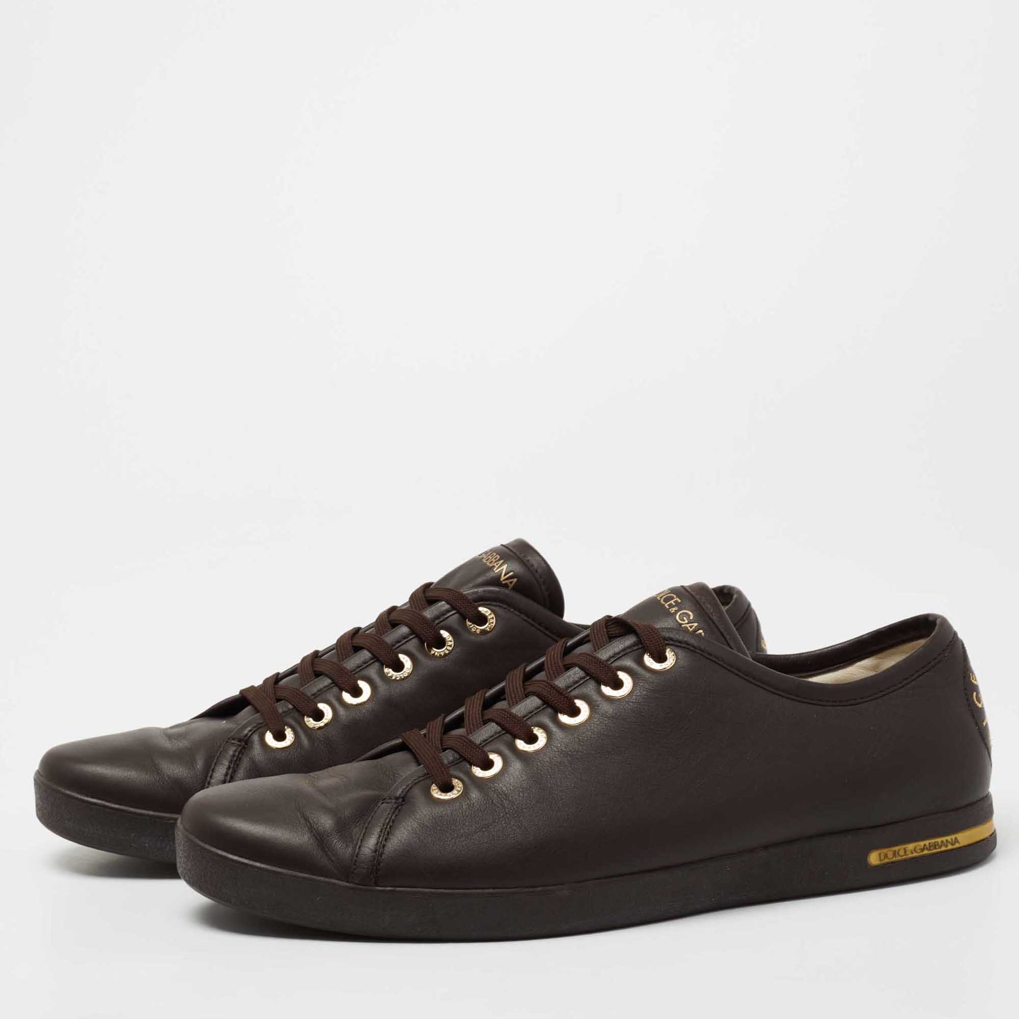 

Dolce & Gabbana Dark Brown Leather Lace Up Sneakers Size