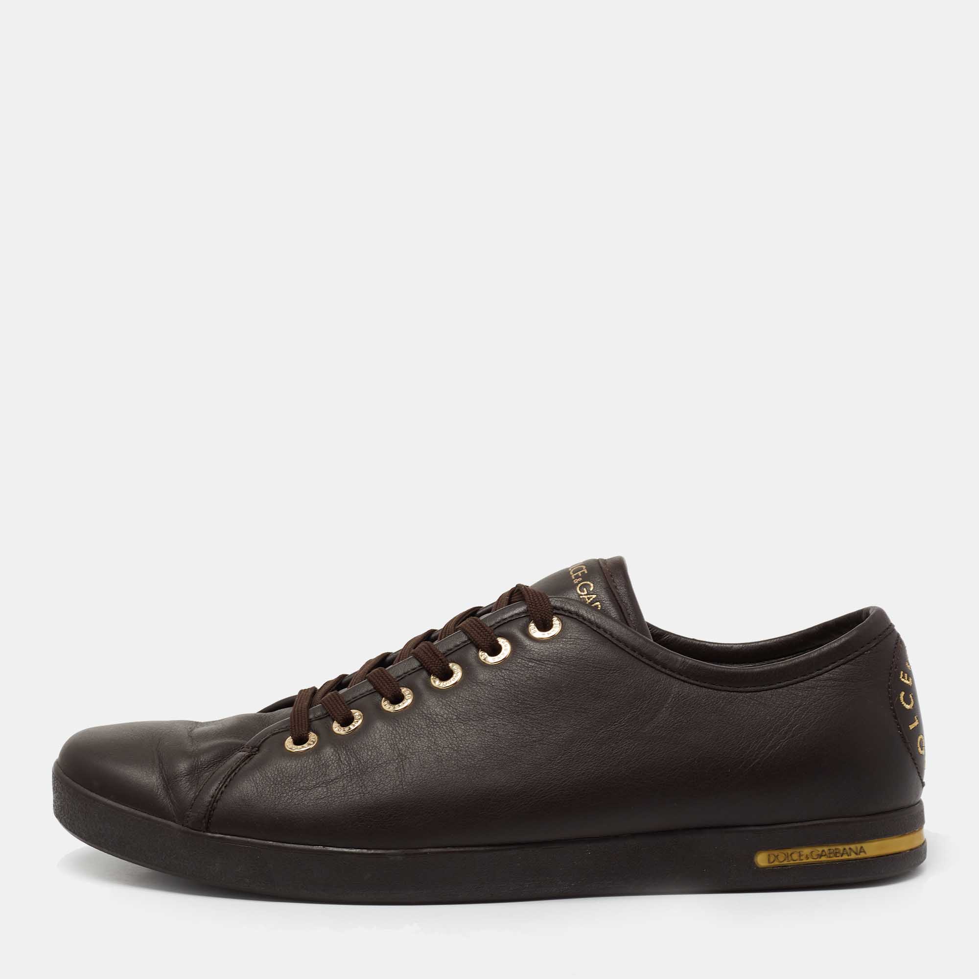 Pre Owned Dolce & Gabbana Dark Brown Leather Lace Up  Sneakers Size 44 