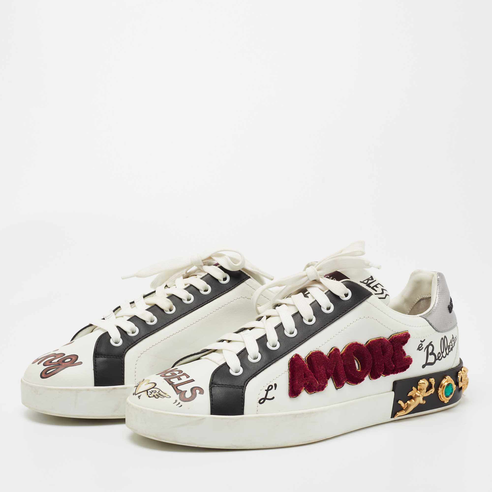 

Dolce & Gabbana White Leather King Angels Portofino Low top Sneakers Size