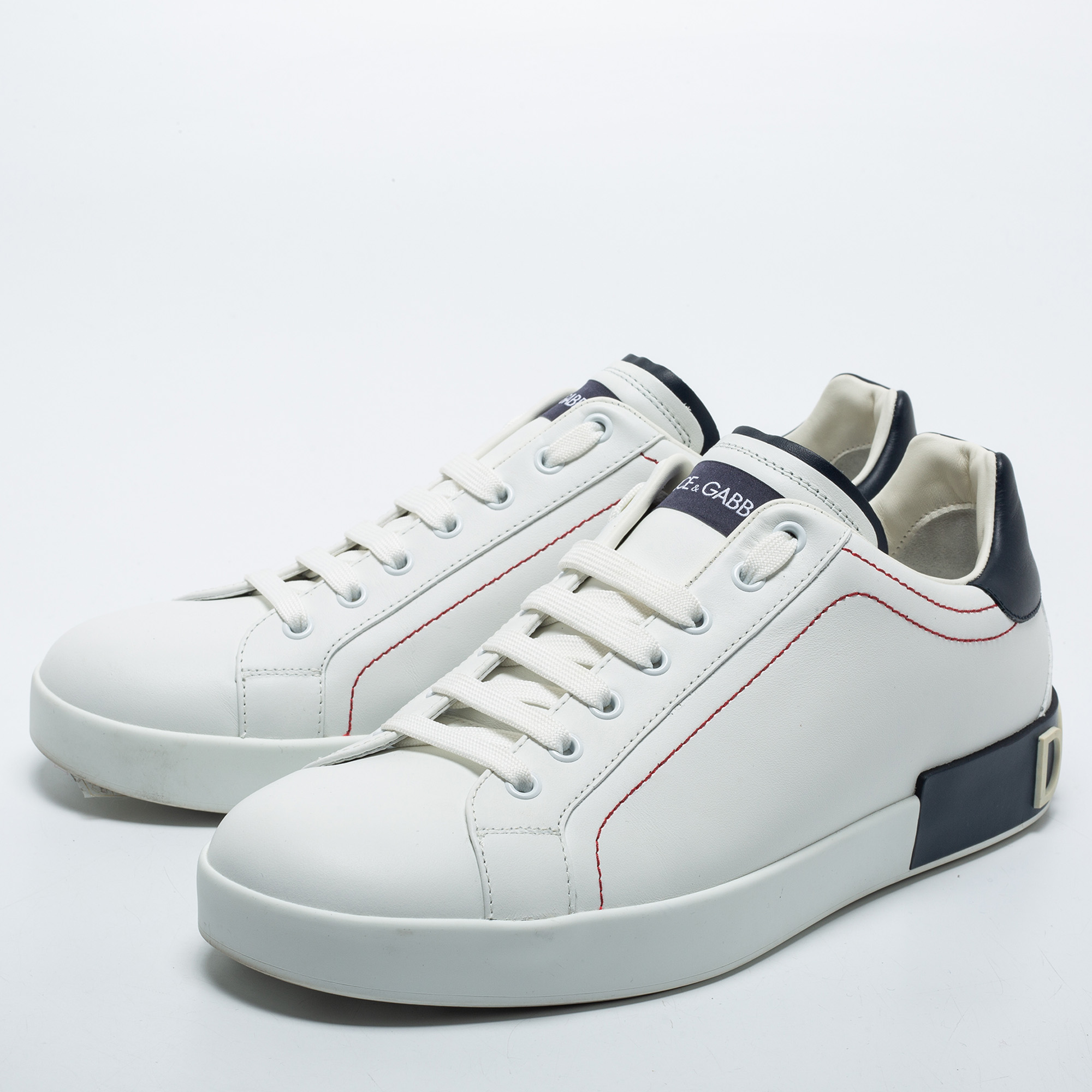 

Dolce & Gabbana White Leather Logo Detail Low Top Sneakers Size