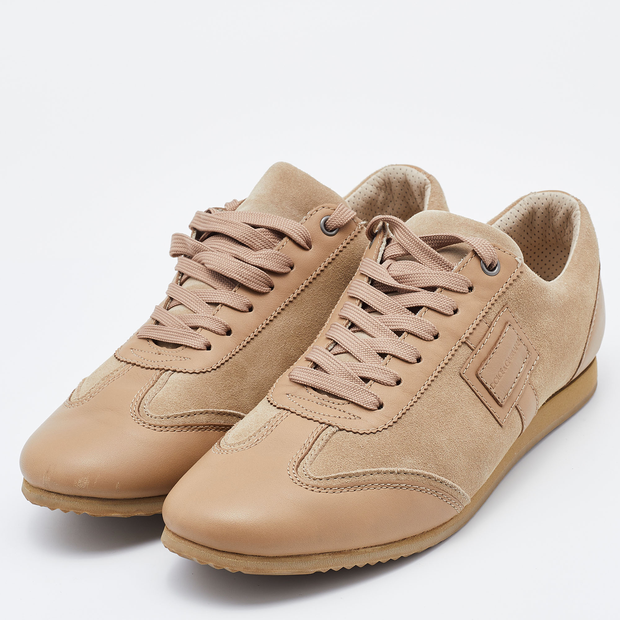 

Dolce & Gabbana Beige/Brown Leather and Suede Low Top Sneakers Size