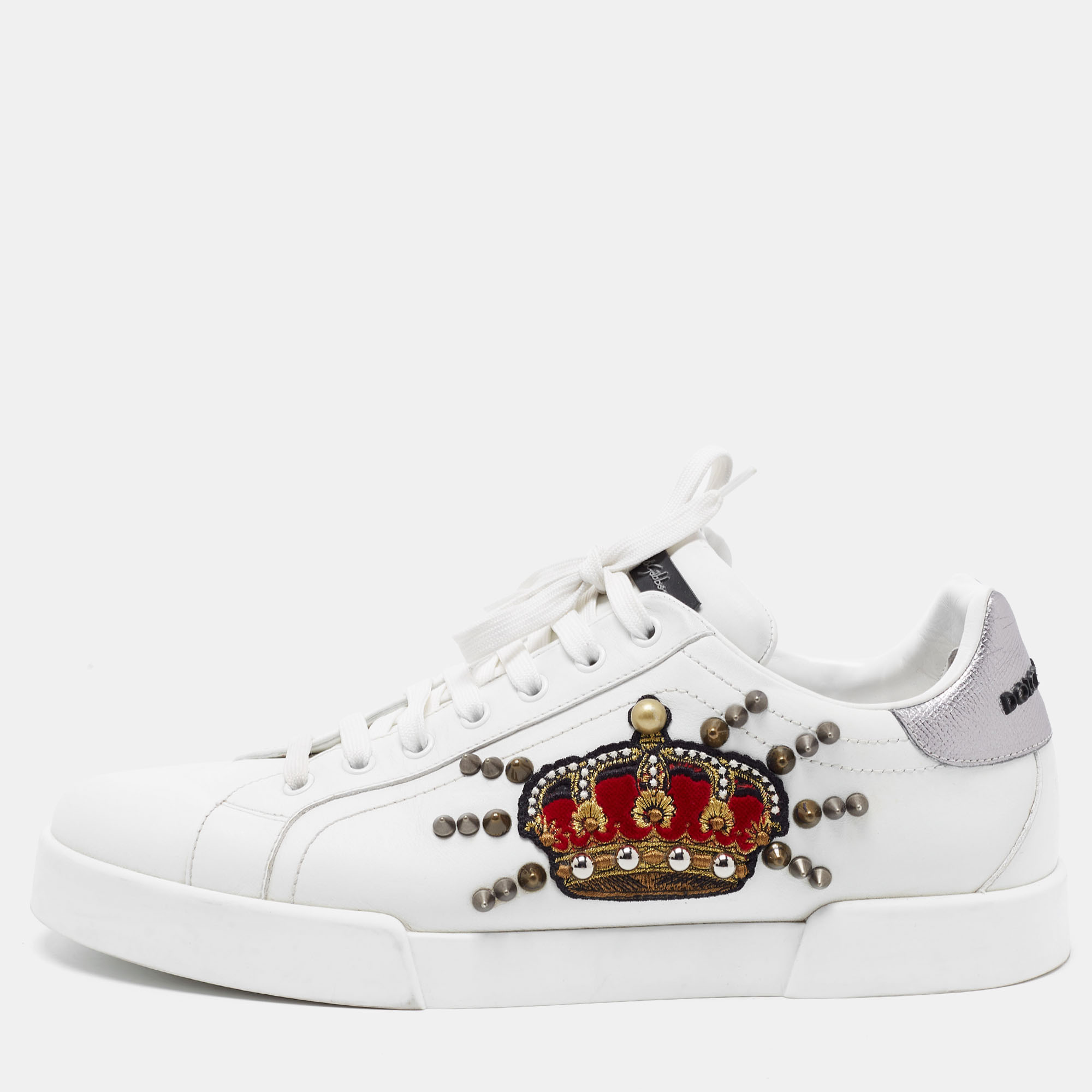 Pre-owned Dolce & Gabbana White Leather Portofino Low Top Sneakers Size 44.5
