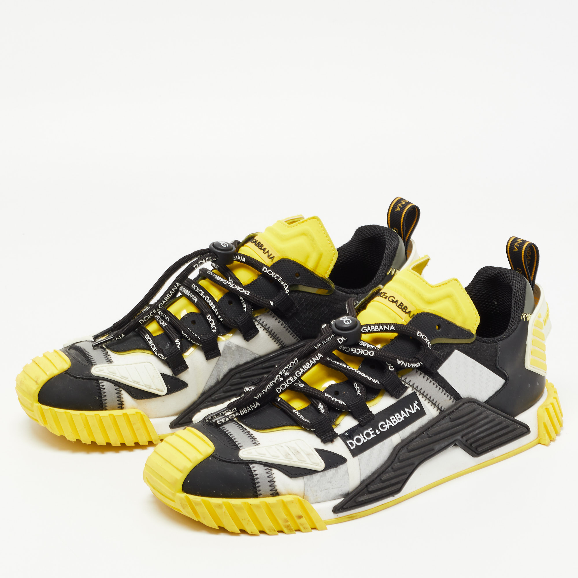 

Dolce & Gabbana Black/Yellow Leather and Nylon Lace Up Sneakers Size