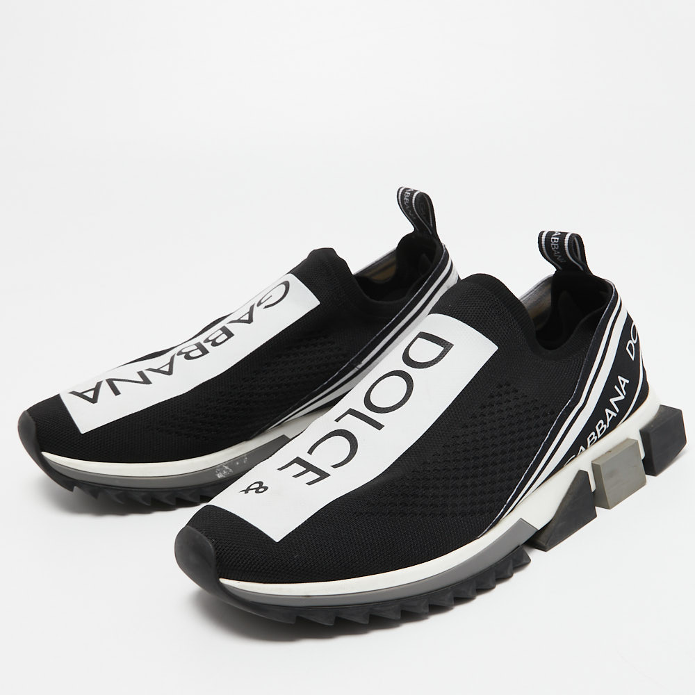 

Dolce & Gabbana Black/White Logo Print Knit Fabric Sorrento Sneakers Size