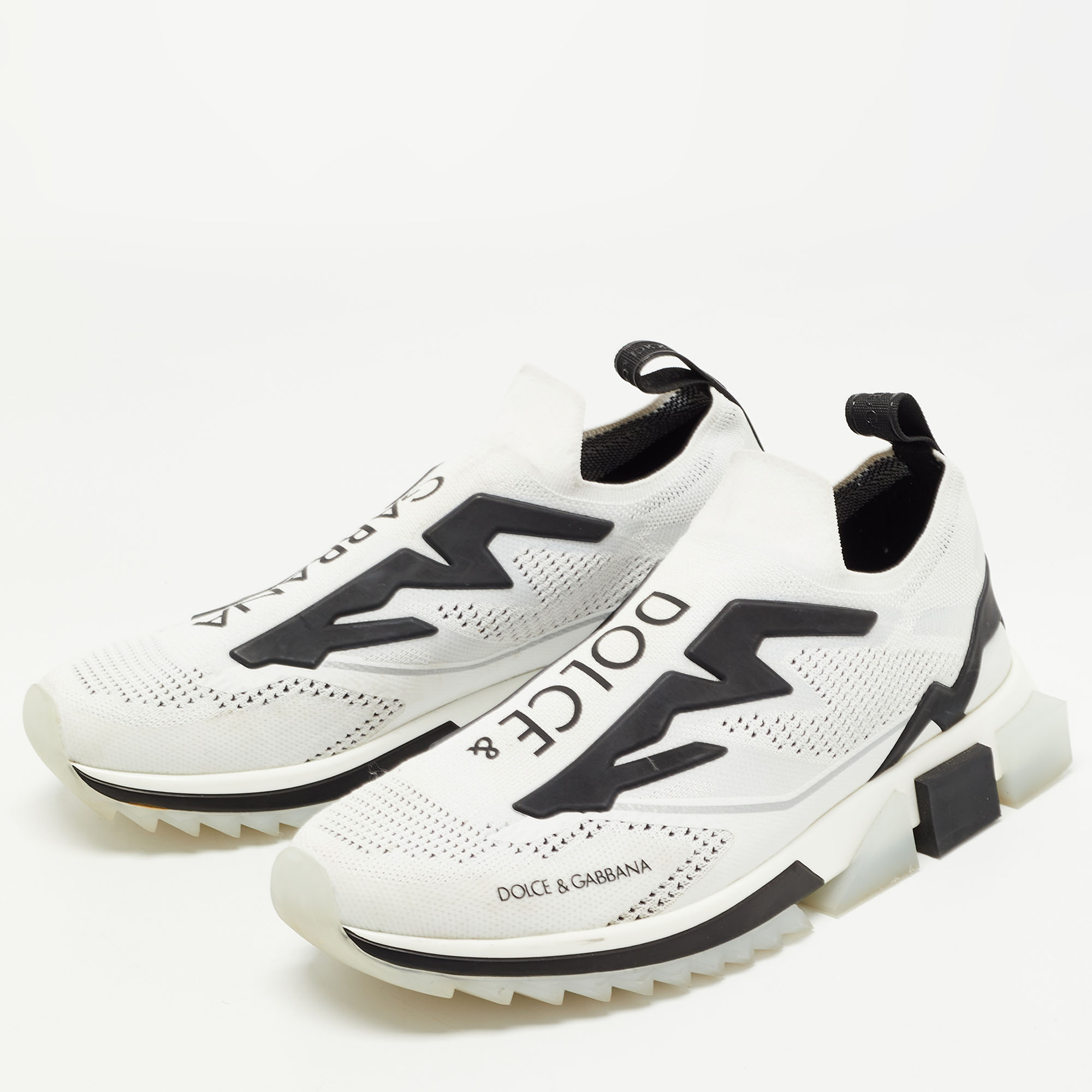 

Dolce & Gabbana White/Black Knit Fabric Sorrento Slip On Sneakers Size