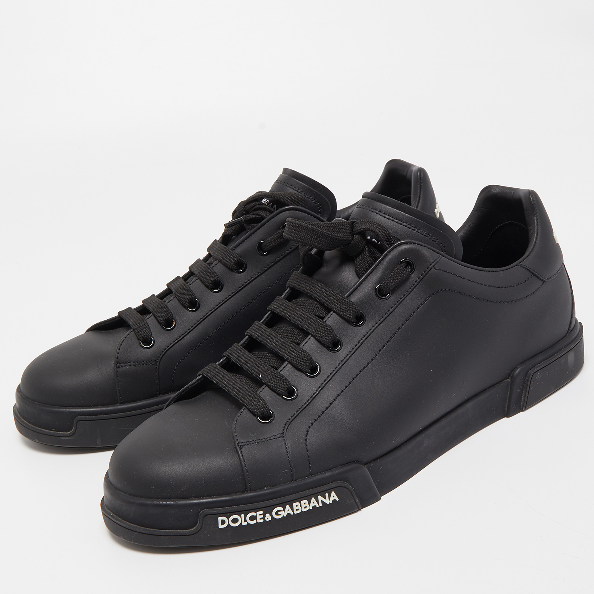 

Dolce & Gabbana Black Leather Portofino Low Top Sneakers Size