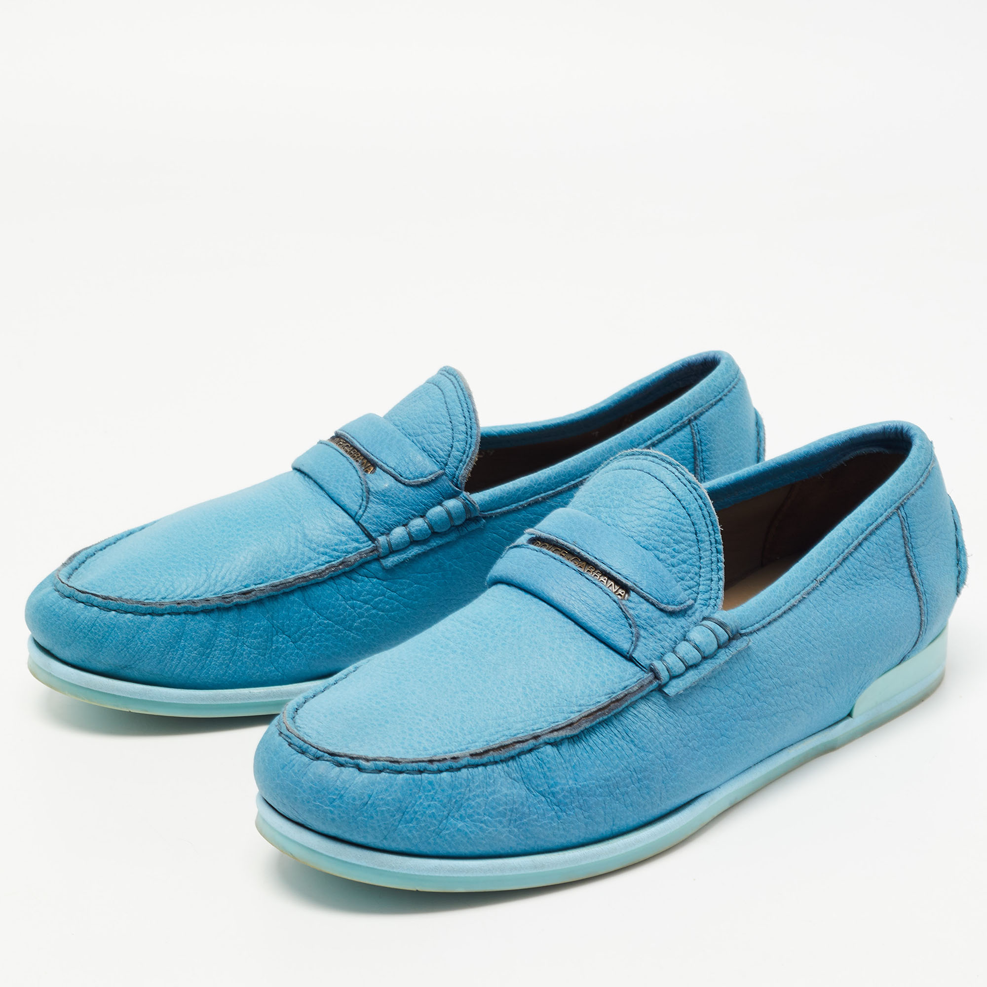 

Dolce & Gabbana Blue Leather Penny Loafers Size