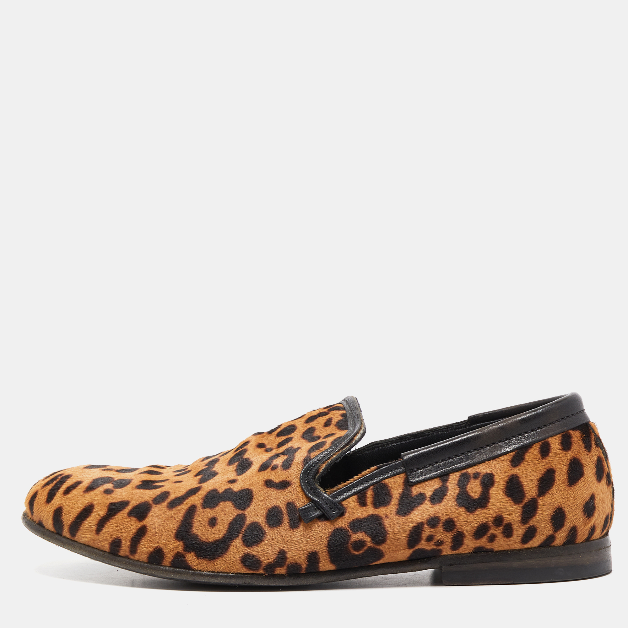 

Dolce & Gabbana Brown Leopard Calf Hair Smoking Slippers Size