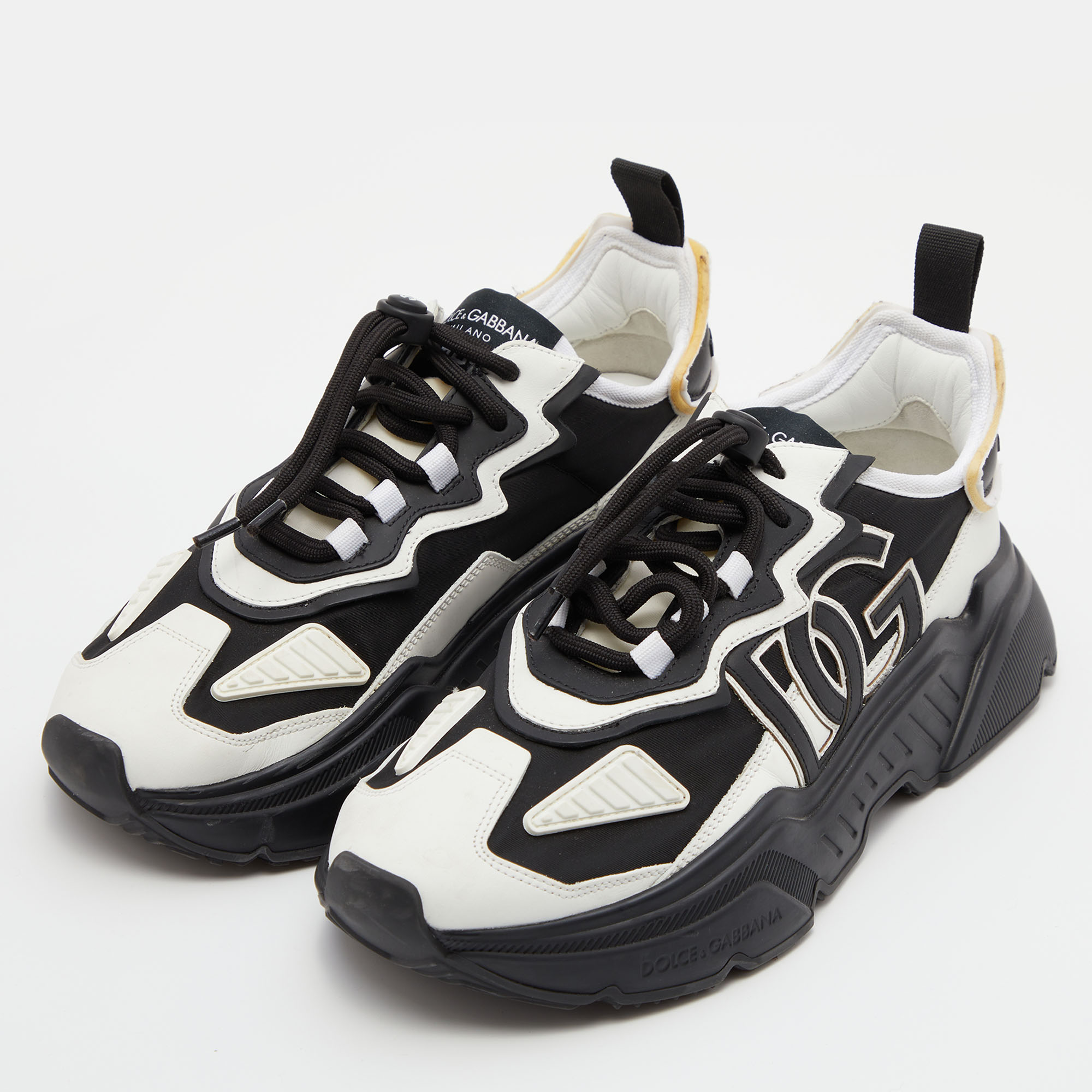 

Dolce & Gabbana Black/White Leather and Nylon Low Top Sneakers Size