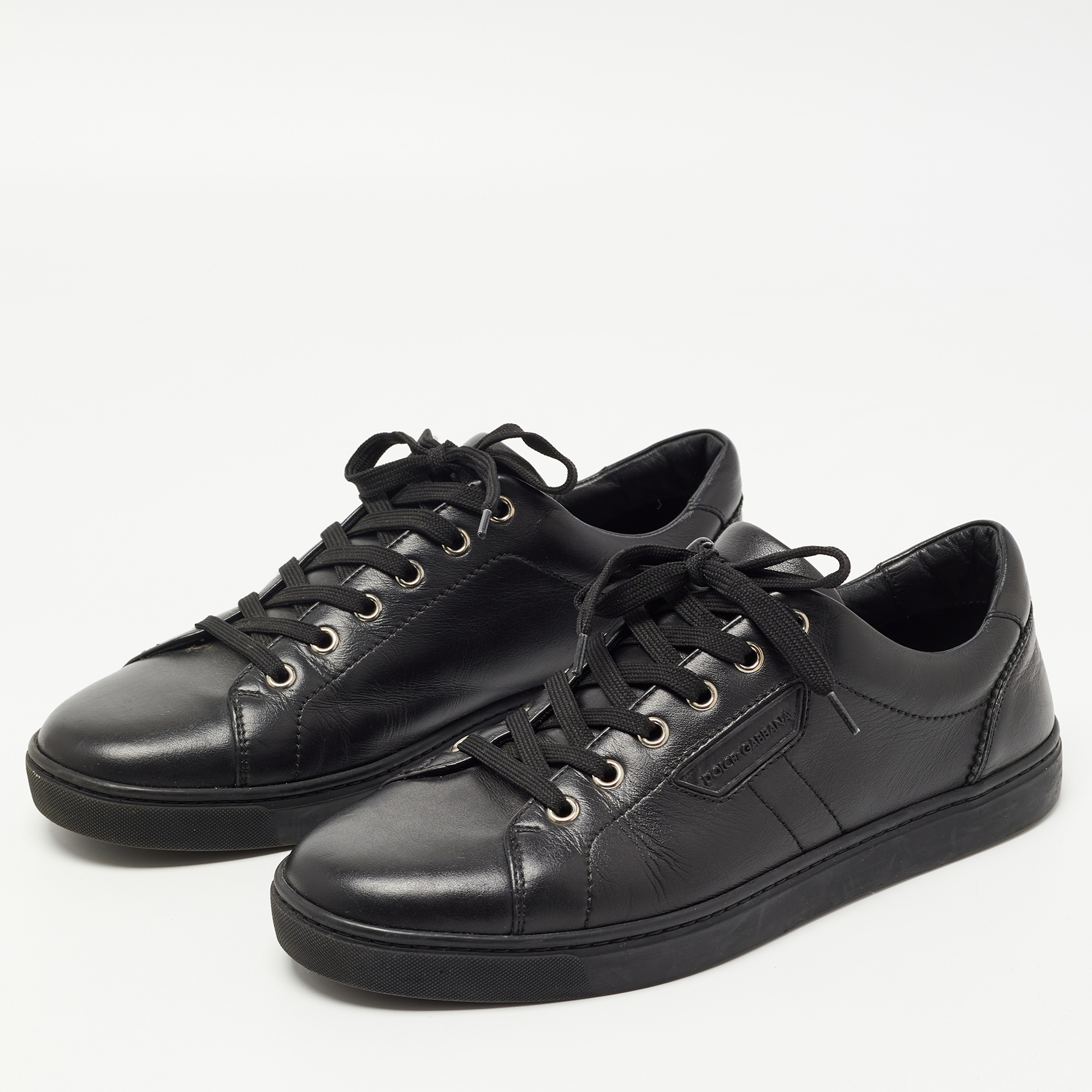 

Dolce & Gabbana Black Leather Lace Up Sneakers Size