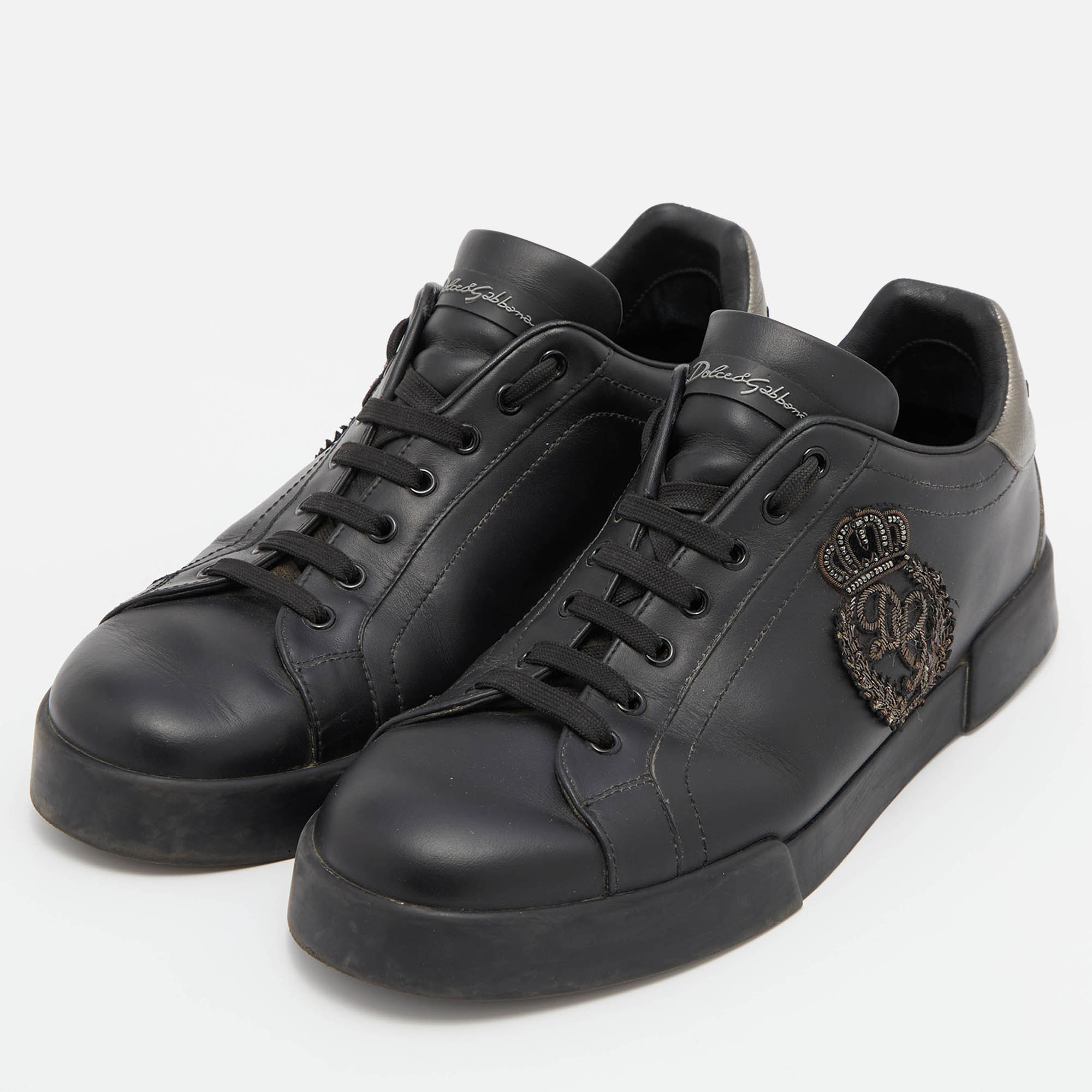 

Dolce & Gabbana Black Leather Patch Portofino Low Top Sneakers Size