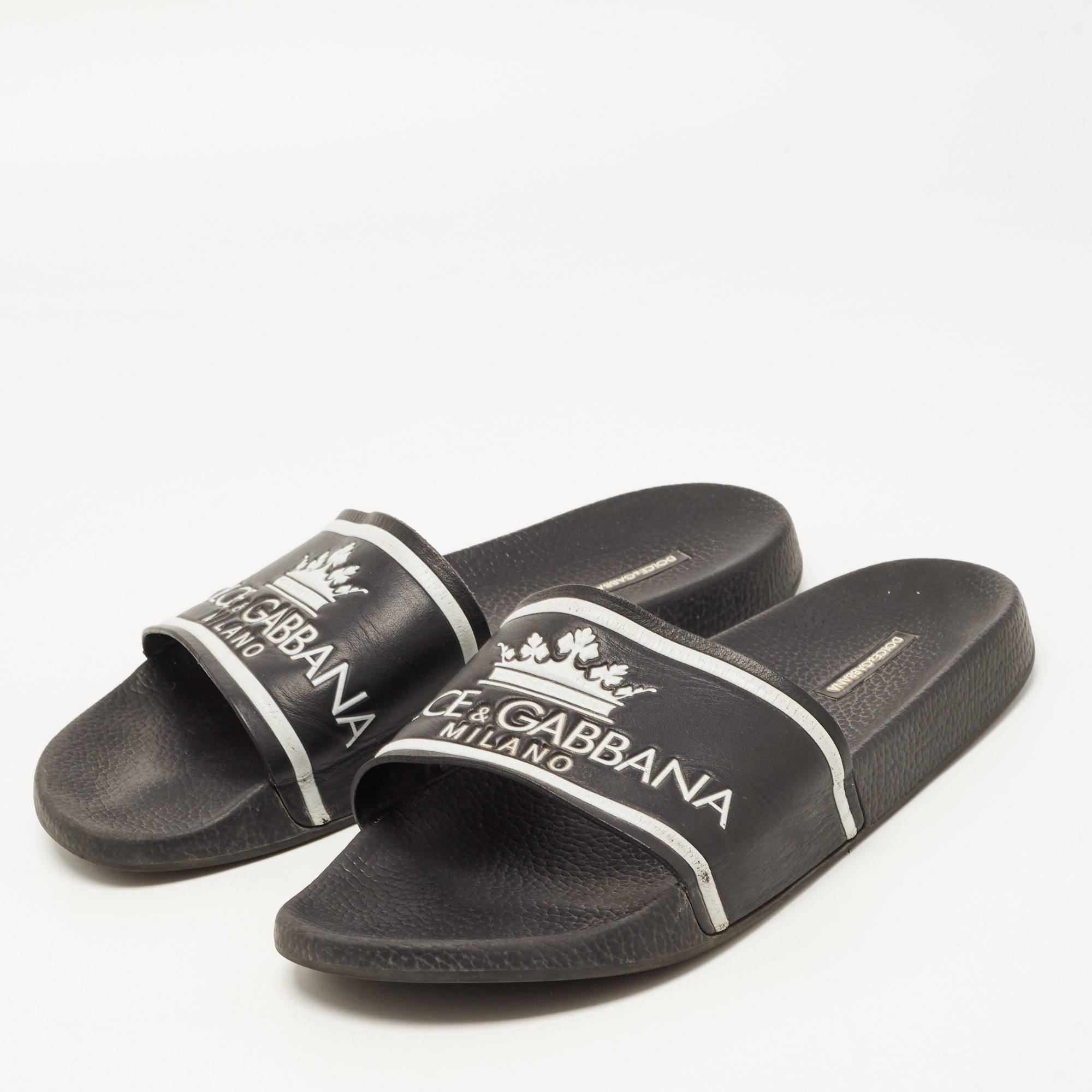 

Dolce & Gabbana Black Rubber Logo Flat Slides Size