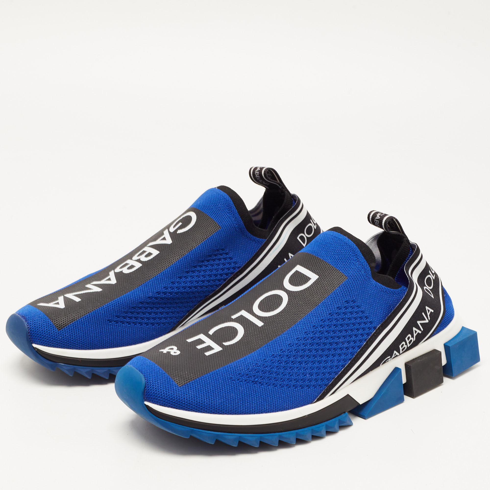 

Dolce & Gabbana Blue/Black Stretch Fabric Jersey Sorrento Logo Print Slip On Sneakers Size