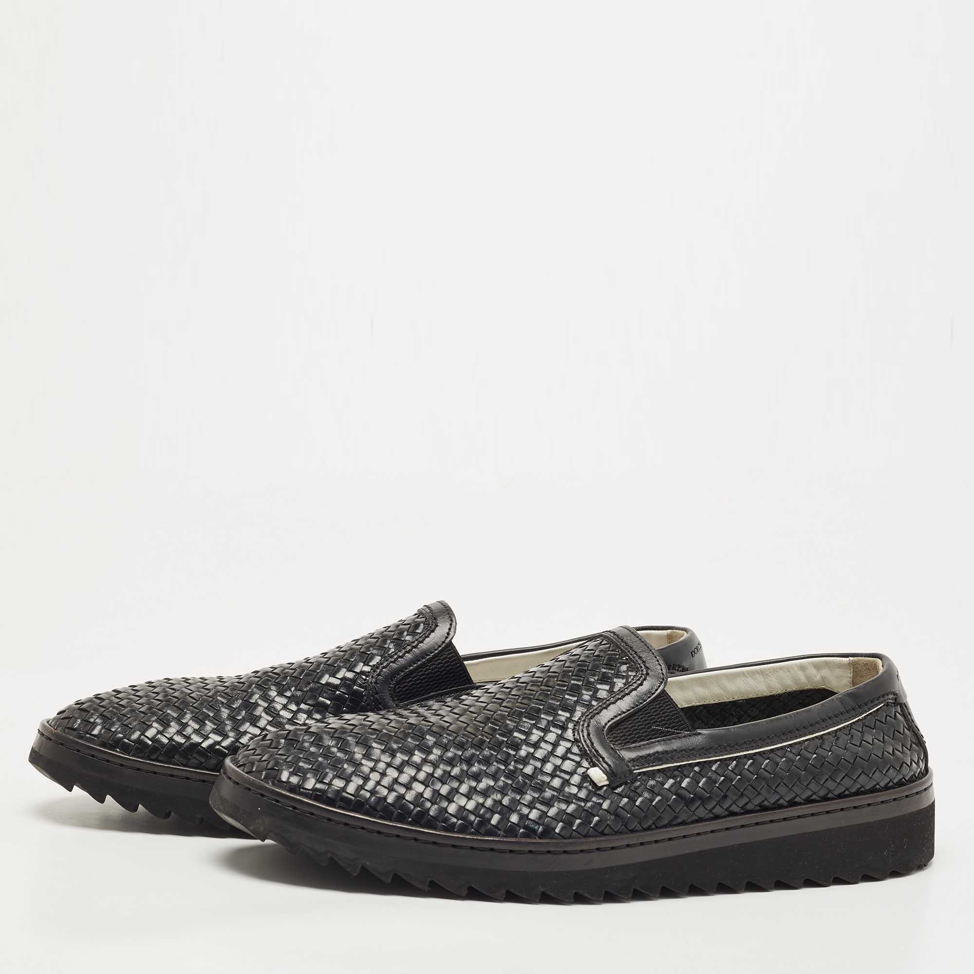 

Dolce & Gabbana Black Woven Leather Loafers Size