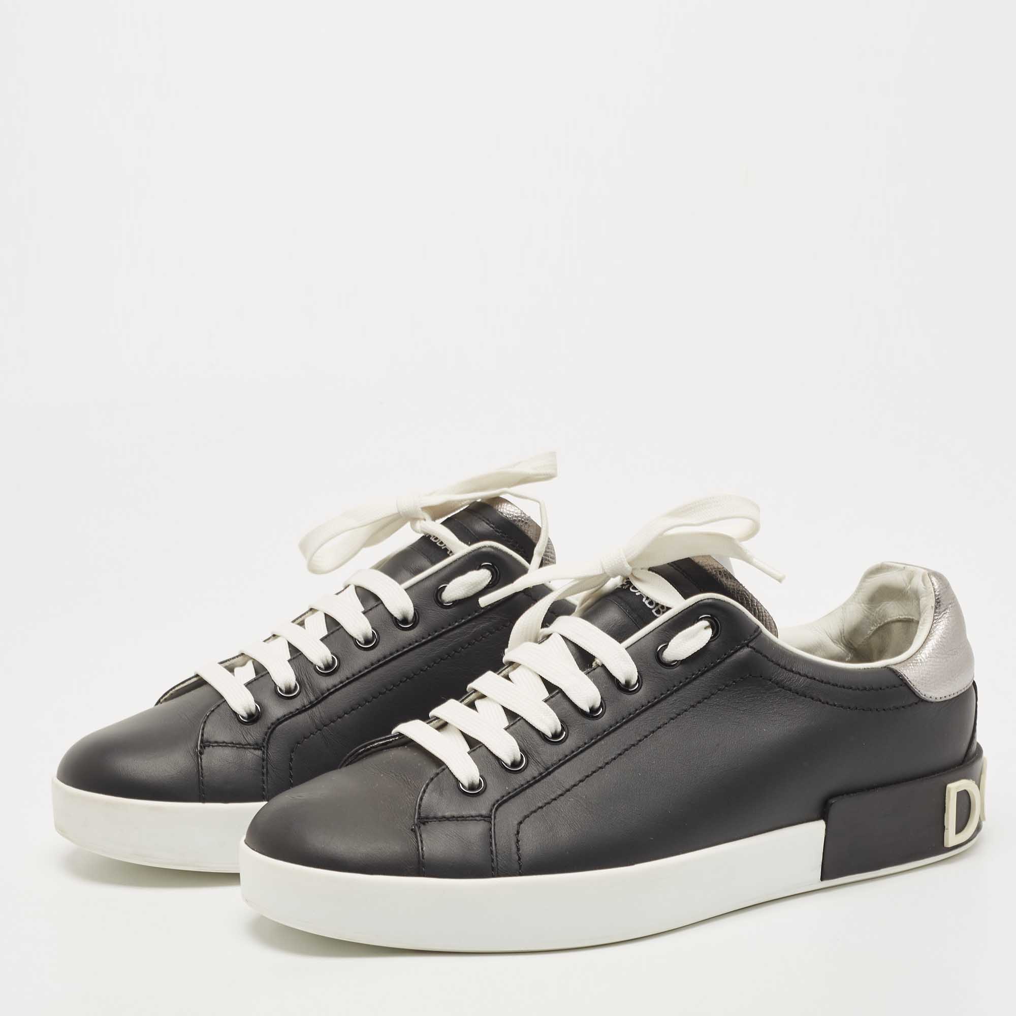 

Dolce & Gabbana Black/Grey Leather Portofino Trainer Sneakers Size