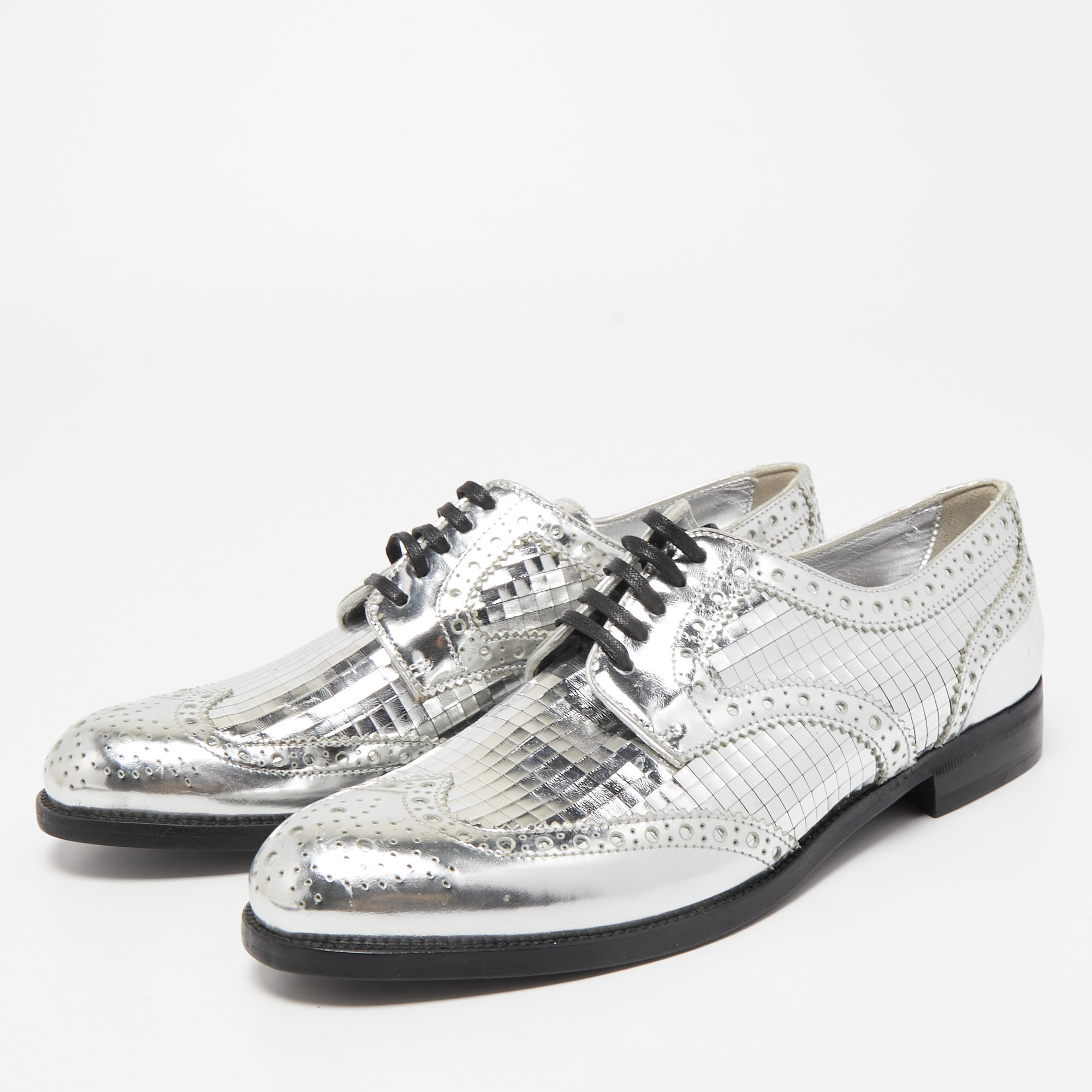 

Dolce & Gabbana Silver Leather Disco Derby Brogues Size