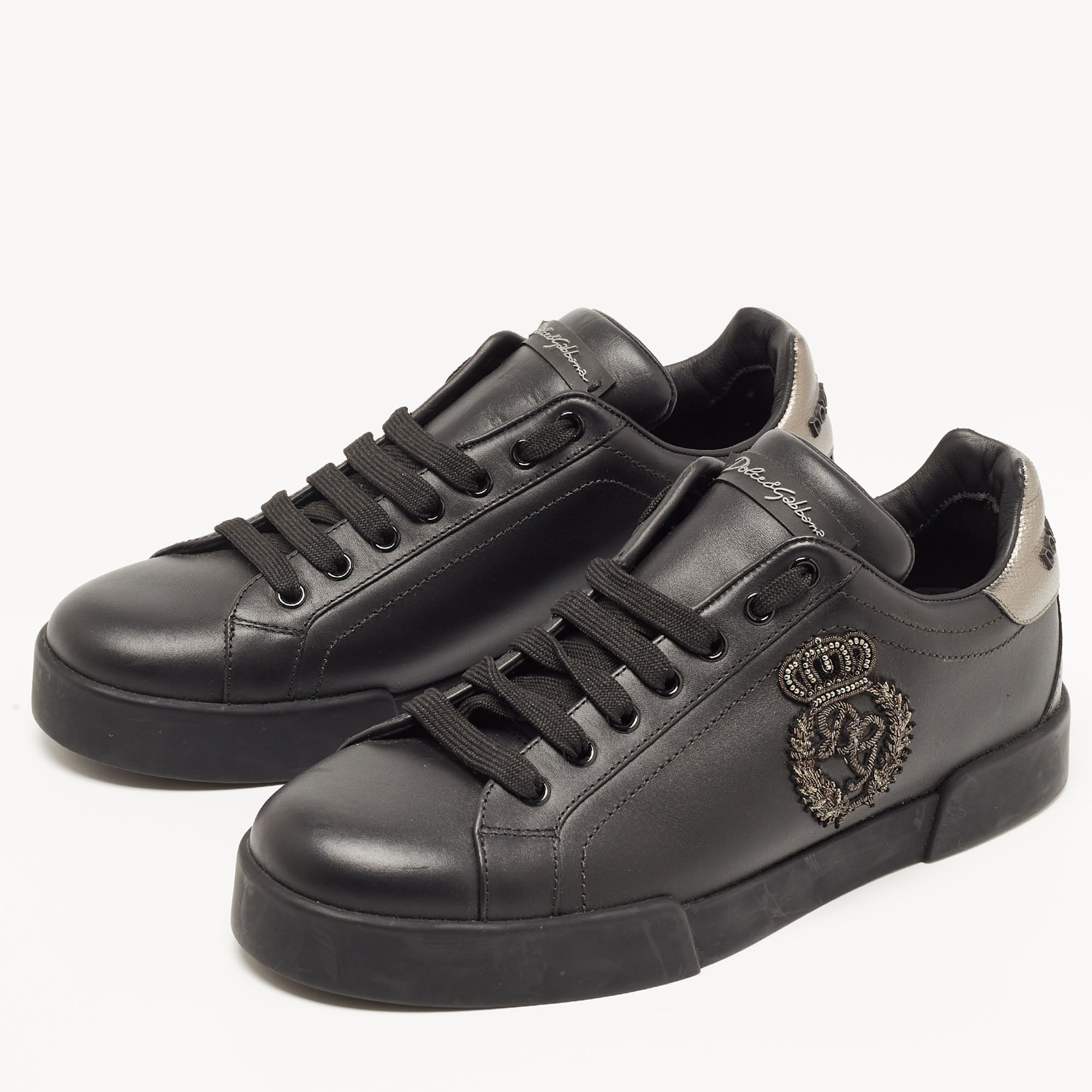 

Dolce & Gabbana Black Portofino Leather Low Top Sneakers Size