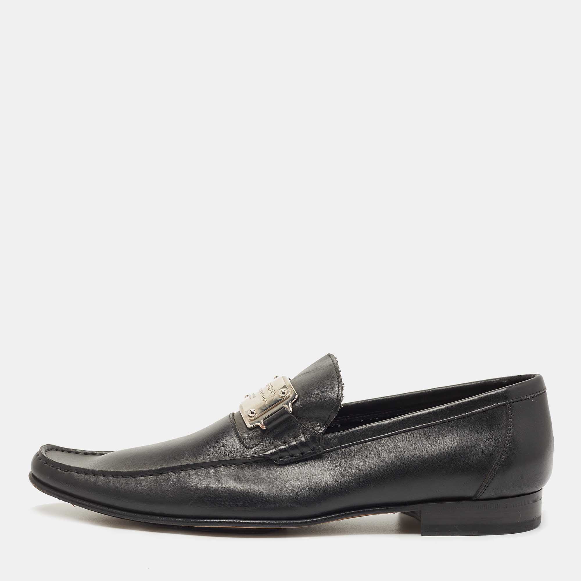 Pre-owned Dolce & Gabbana Black Leather Slip On Loafers Size 45