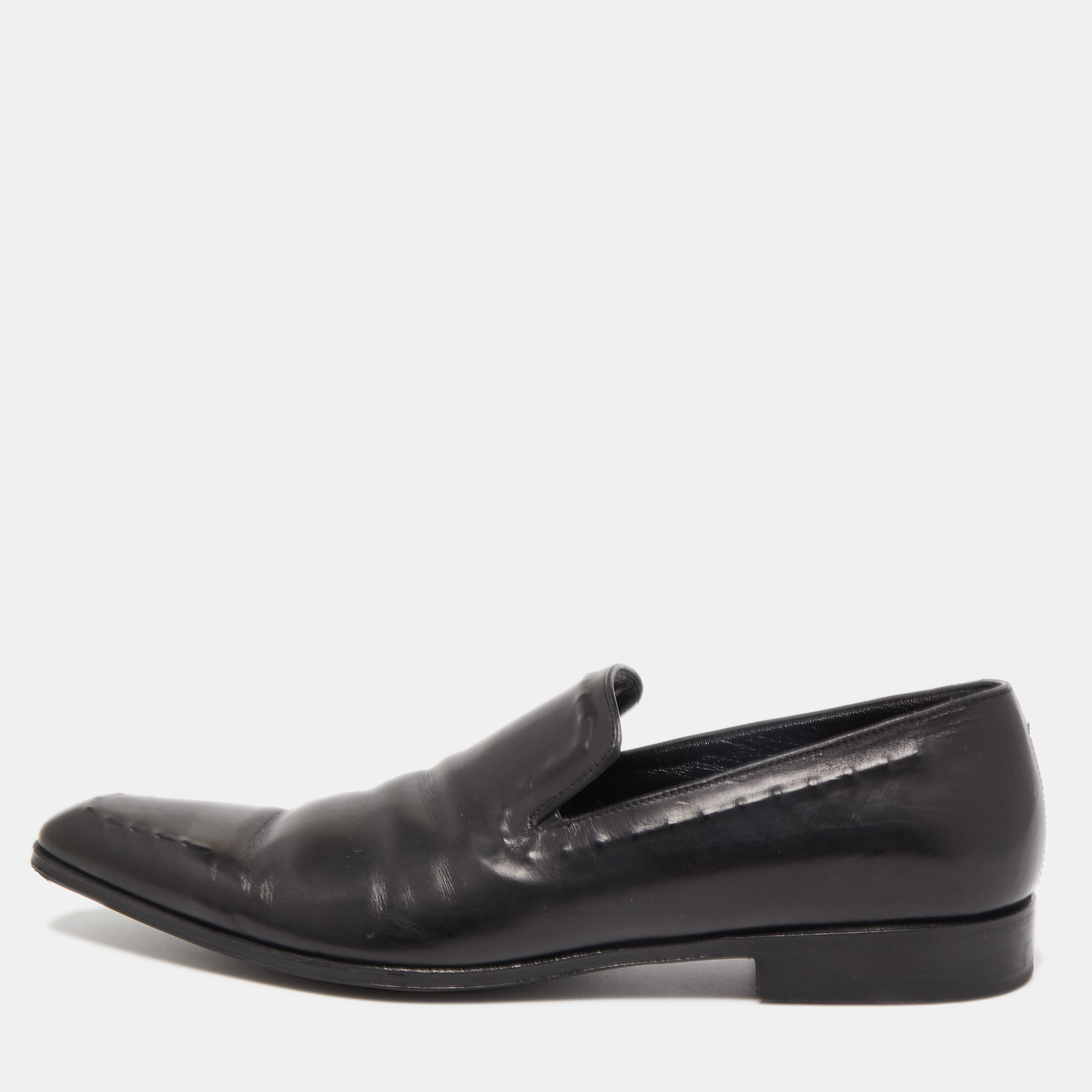 Pre-owned Dolce & Gabbana Black Leather Slip On Loafers Size 42.5