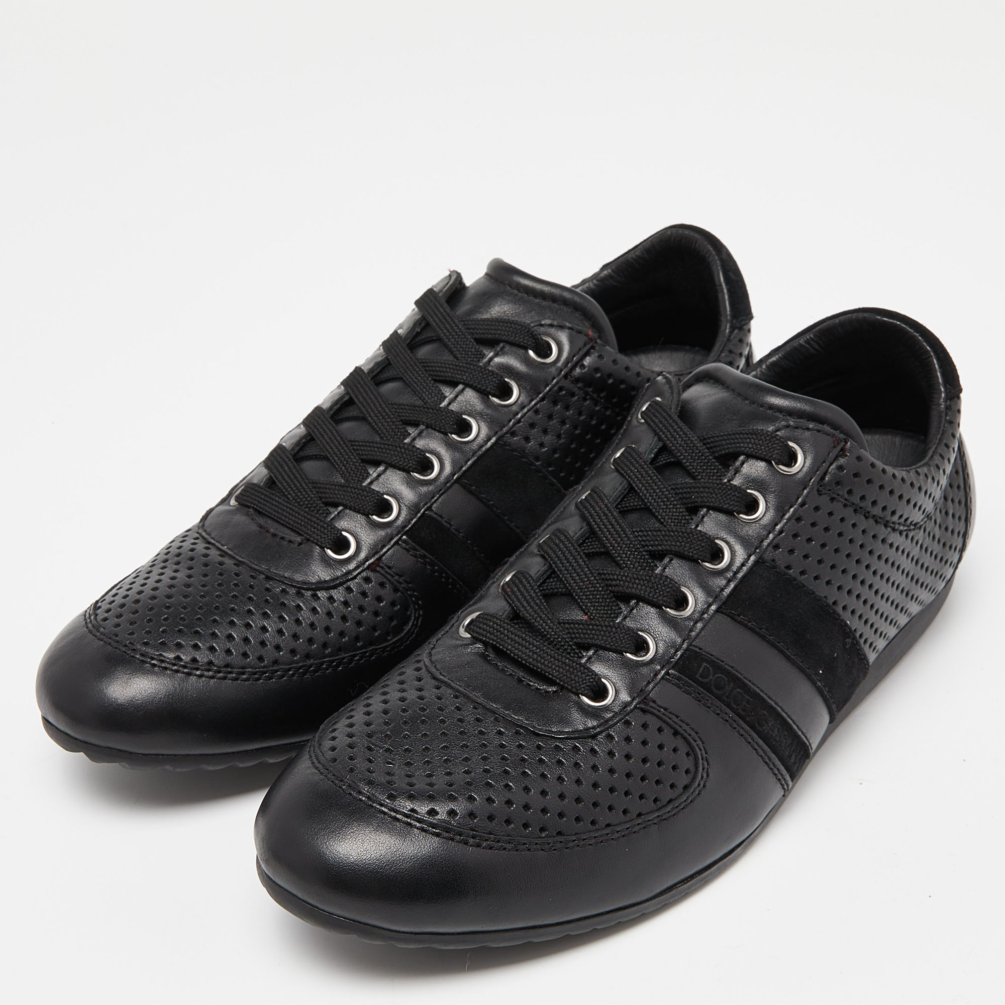 

Dolce & Gabbana Black Perforated Leather Low Top Sneakers Size