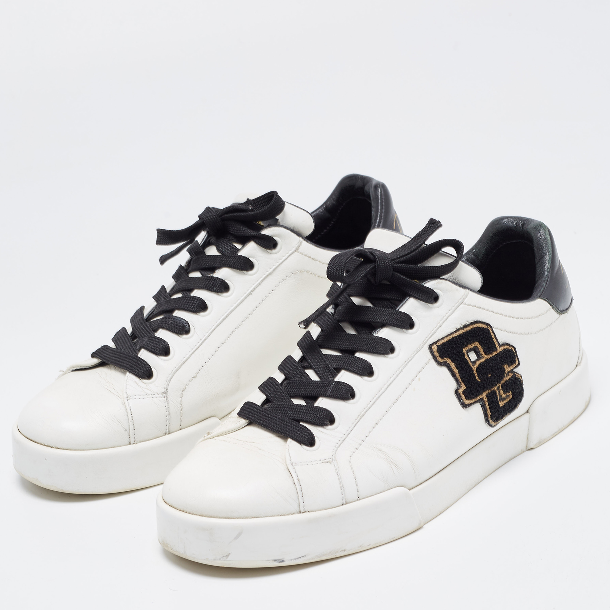 

Dolce & Gabbana White Leather Portofino Lace-Up Sneakers Size