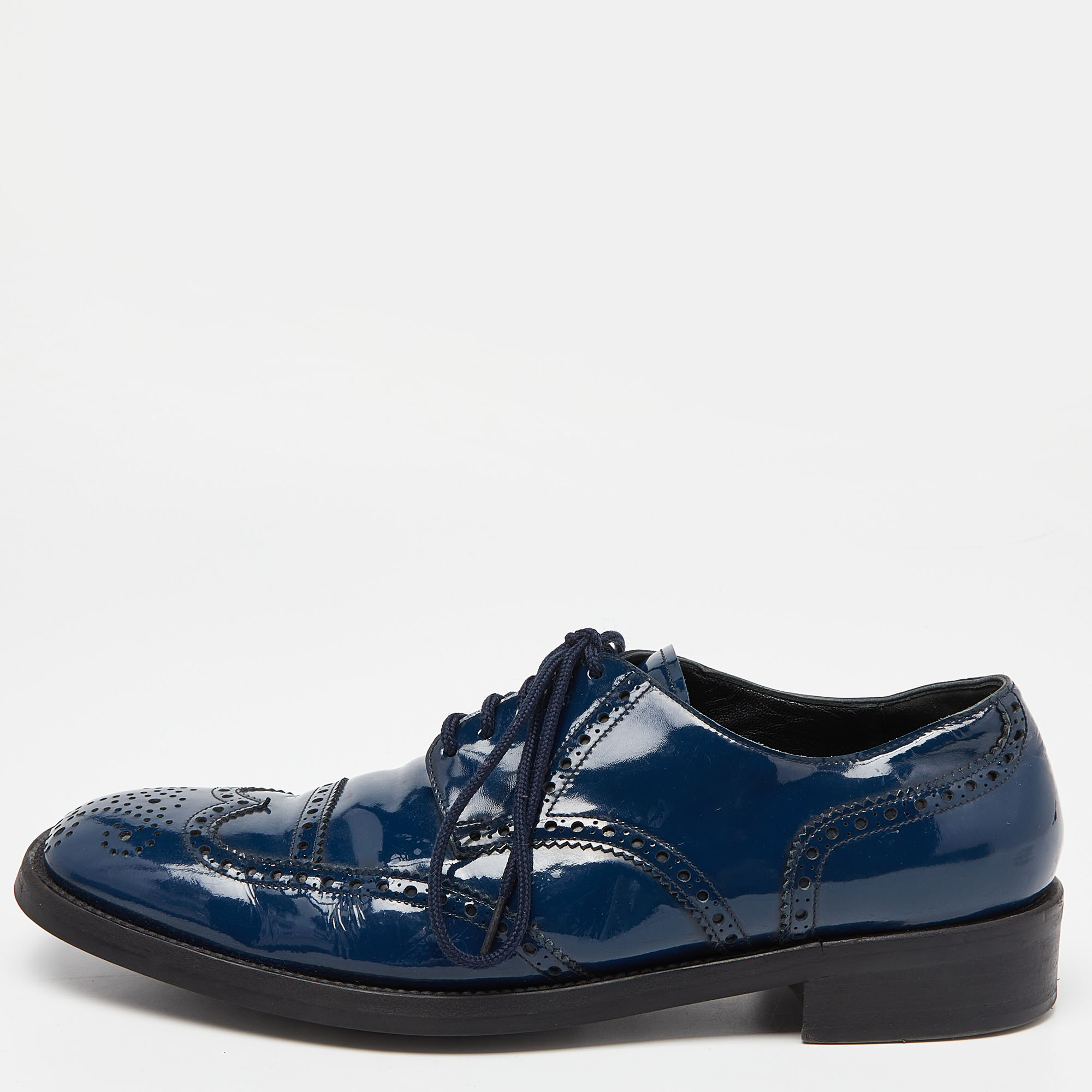 Pre-owned Dolce & Gabbana Blue Leather Brogue Derby Oxford Size 44 In Black