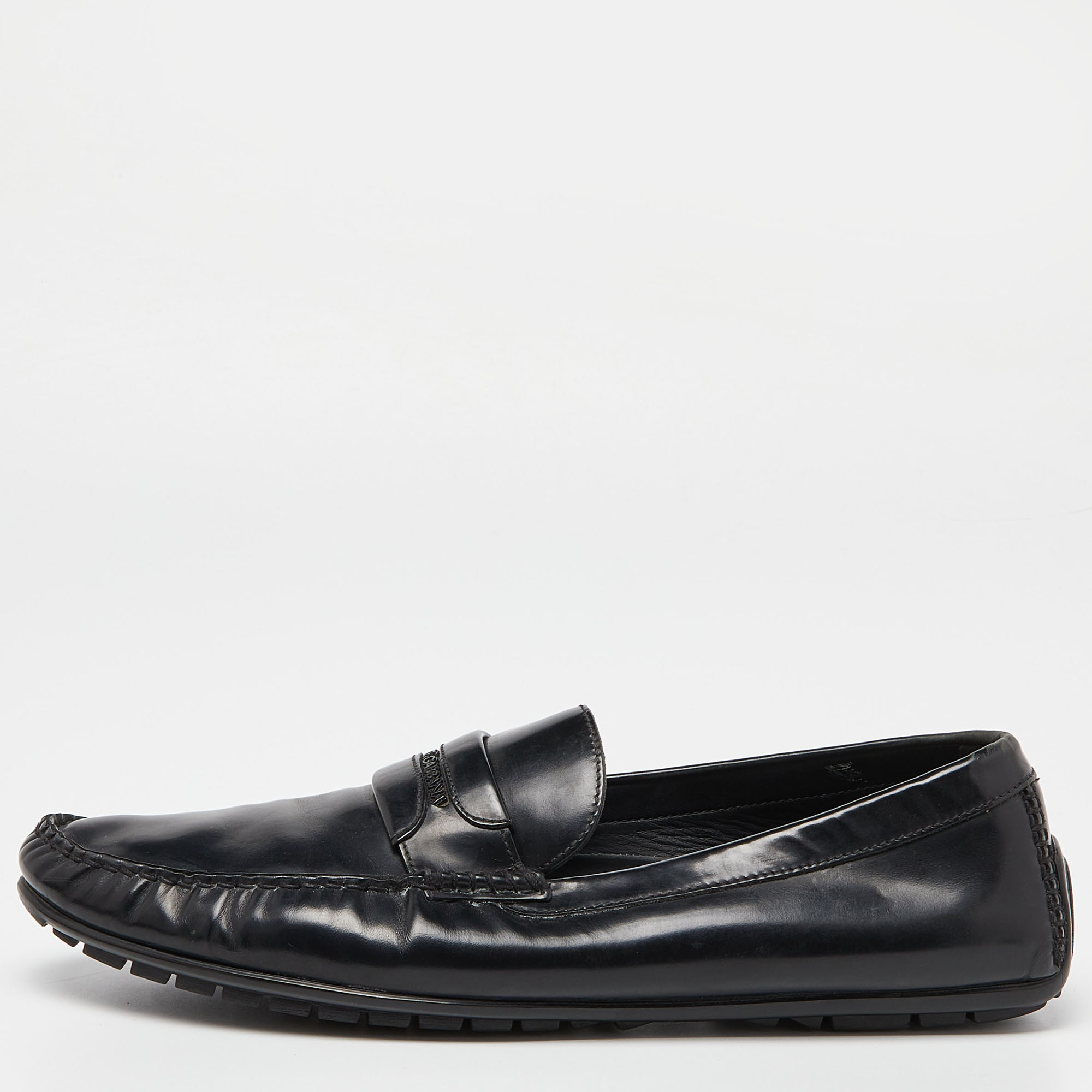 Pre-owned Dolce & Gabbana Black Leather Slip On Loafers Size 44.5